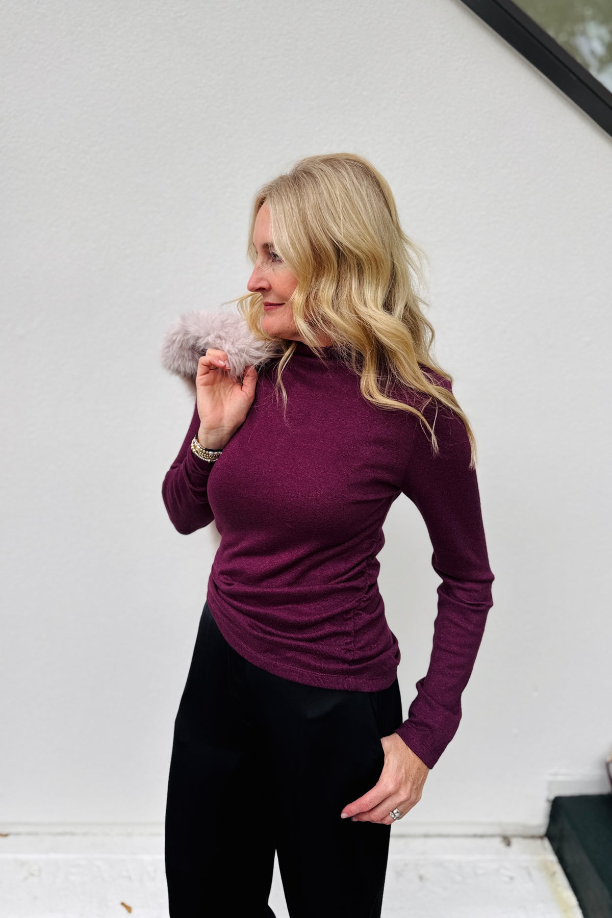 Everyday Ruched Sparkle Top - Winterberry