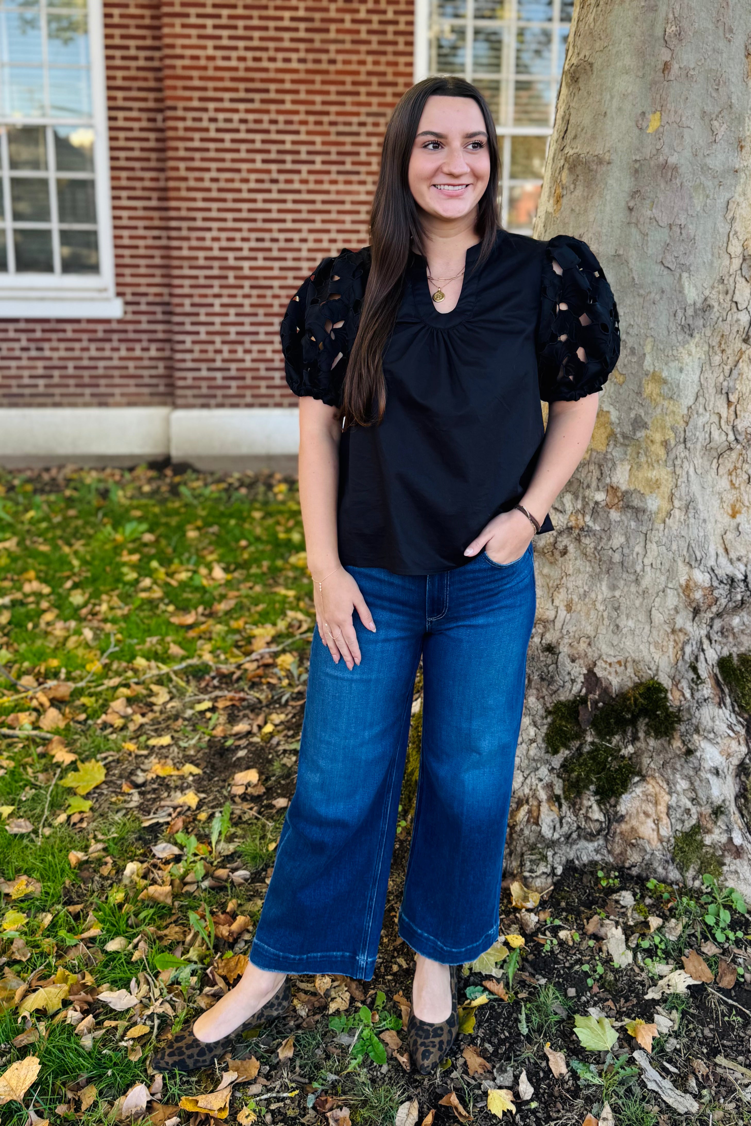 Eyelet Puff Sleeve Blouse