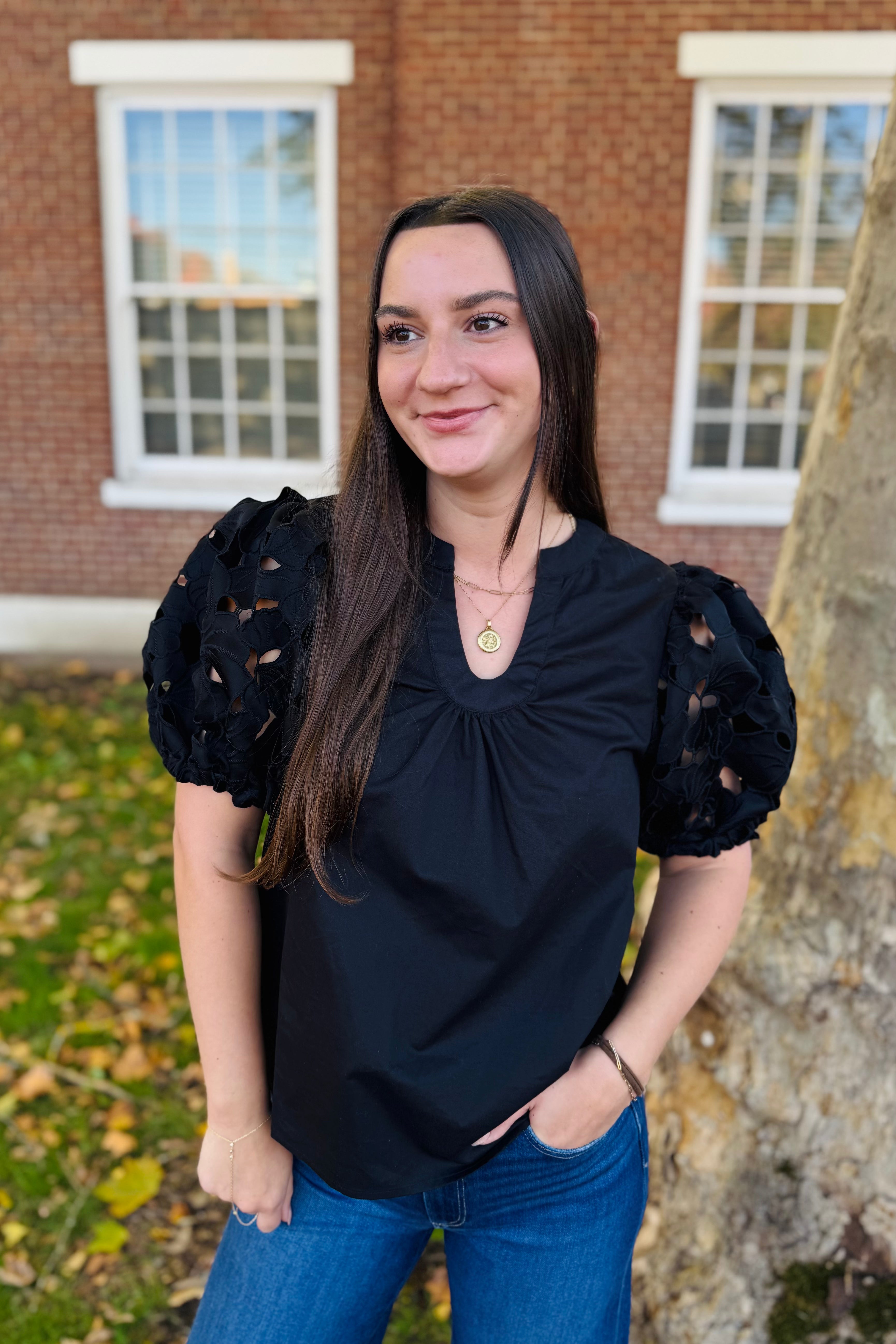 Eyelet Puff Sleeve Blouse