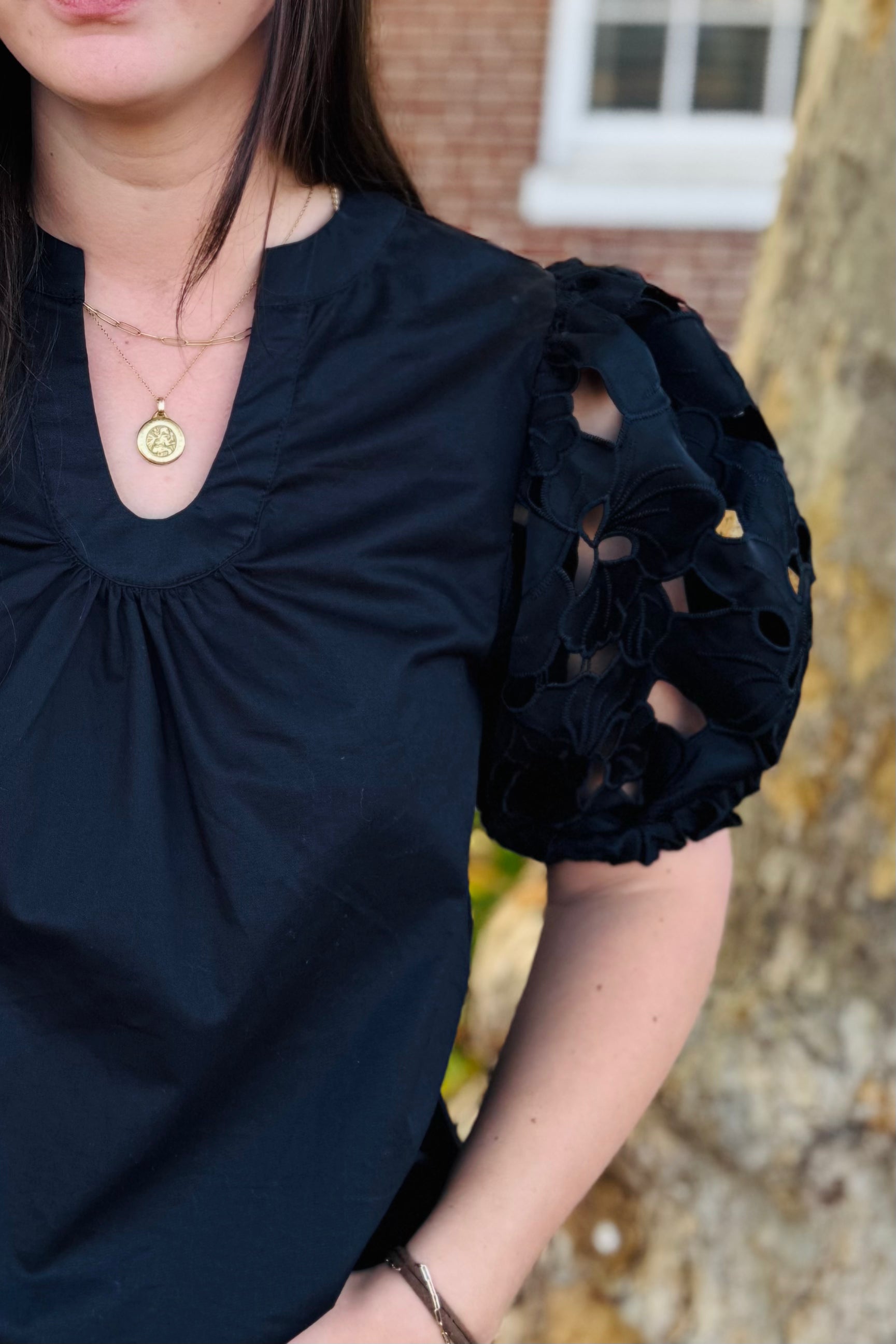 Eyelet Puff Sleeve Blouse