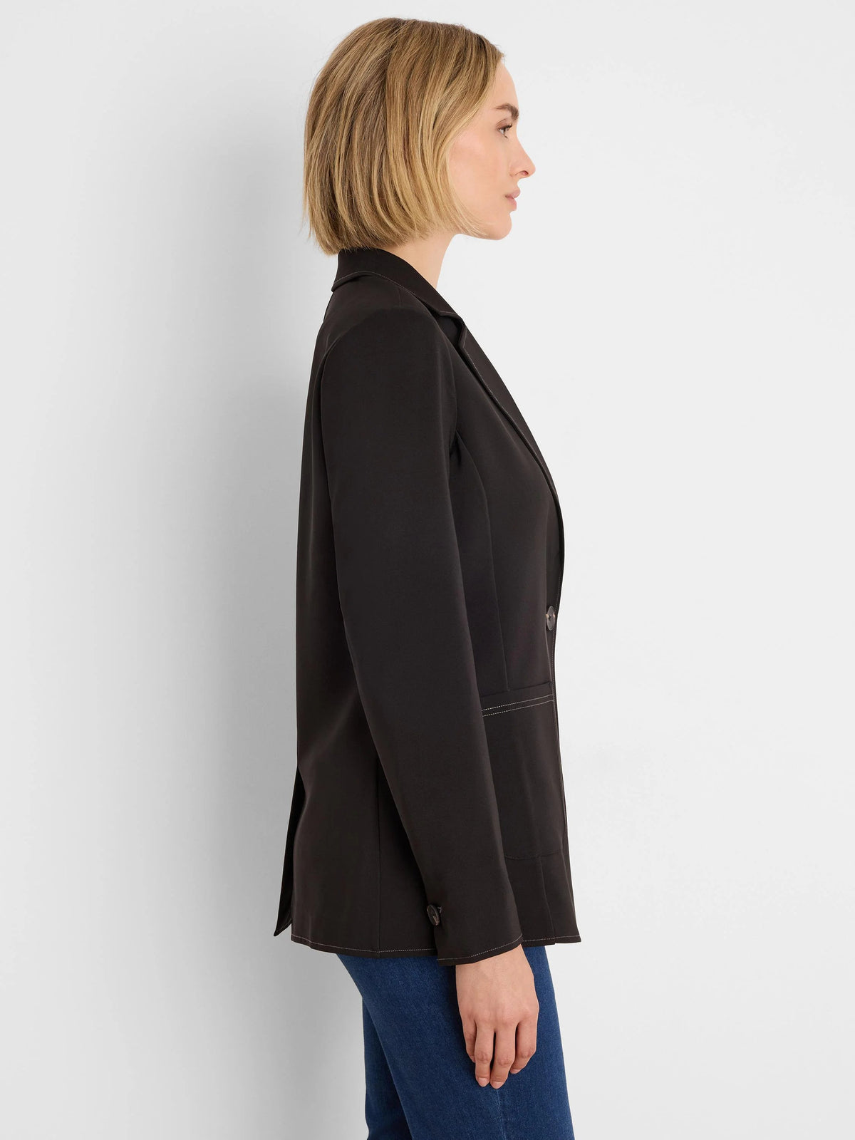 Sleek Stretch Accent Stitch Blazer in Black Onyx with contrast stitching