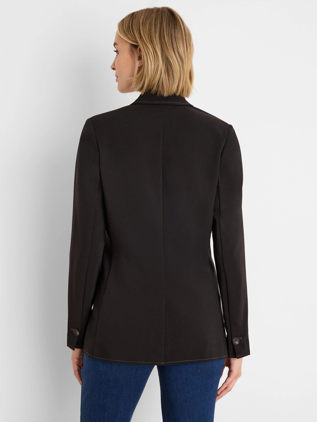 Sleek Stretch Accent Stitch Blazer in Black Onyx back view