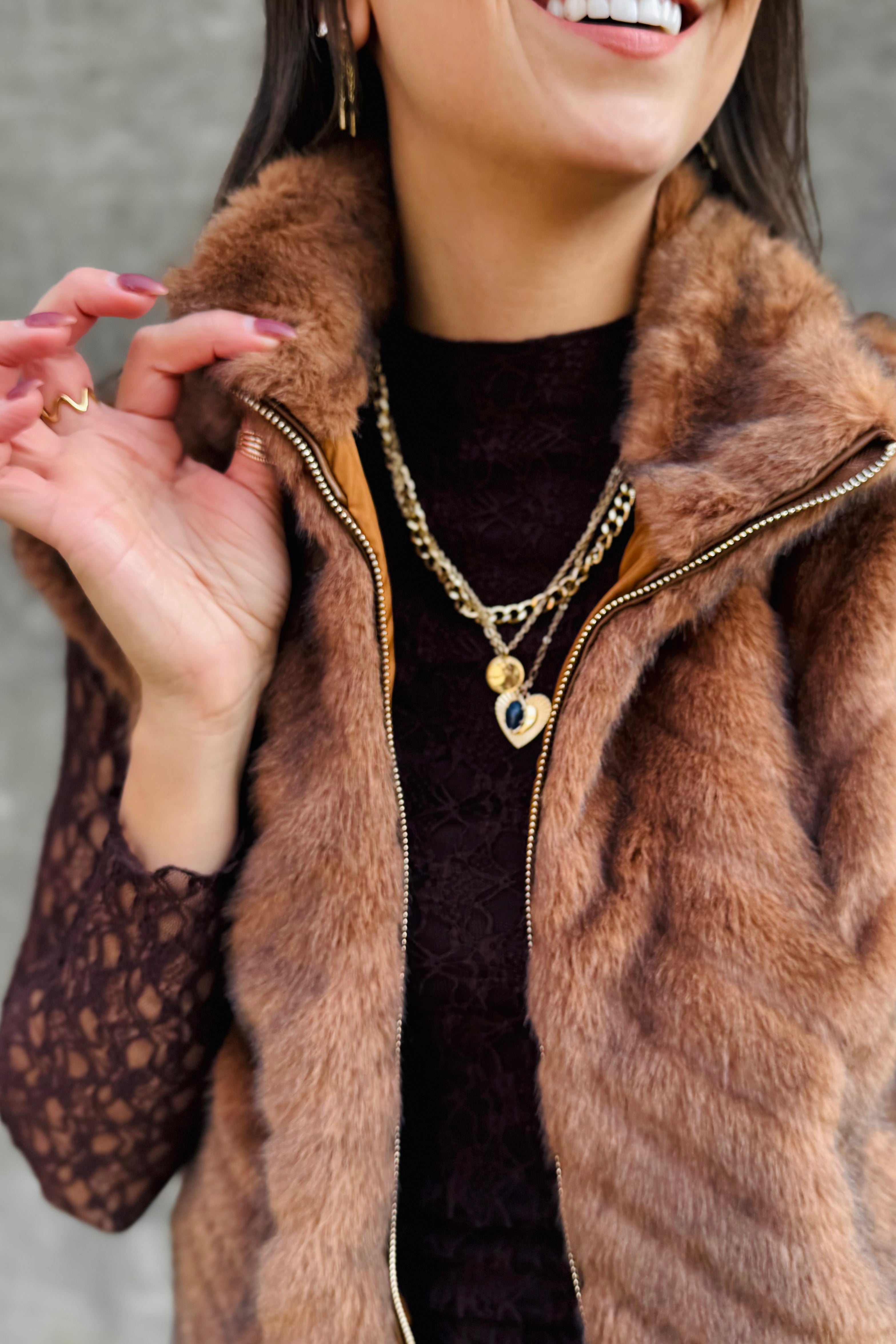 Faux Fur Chevron Zip Vest