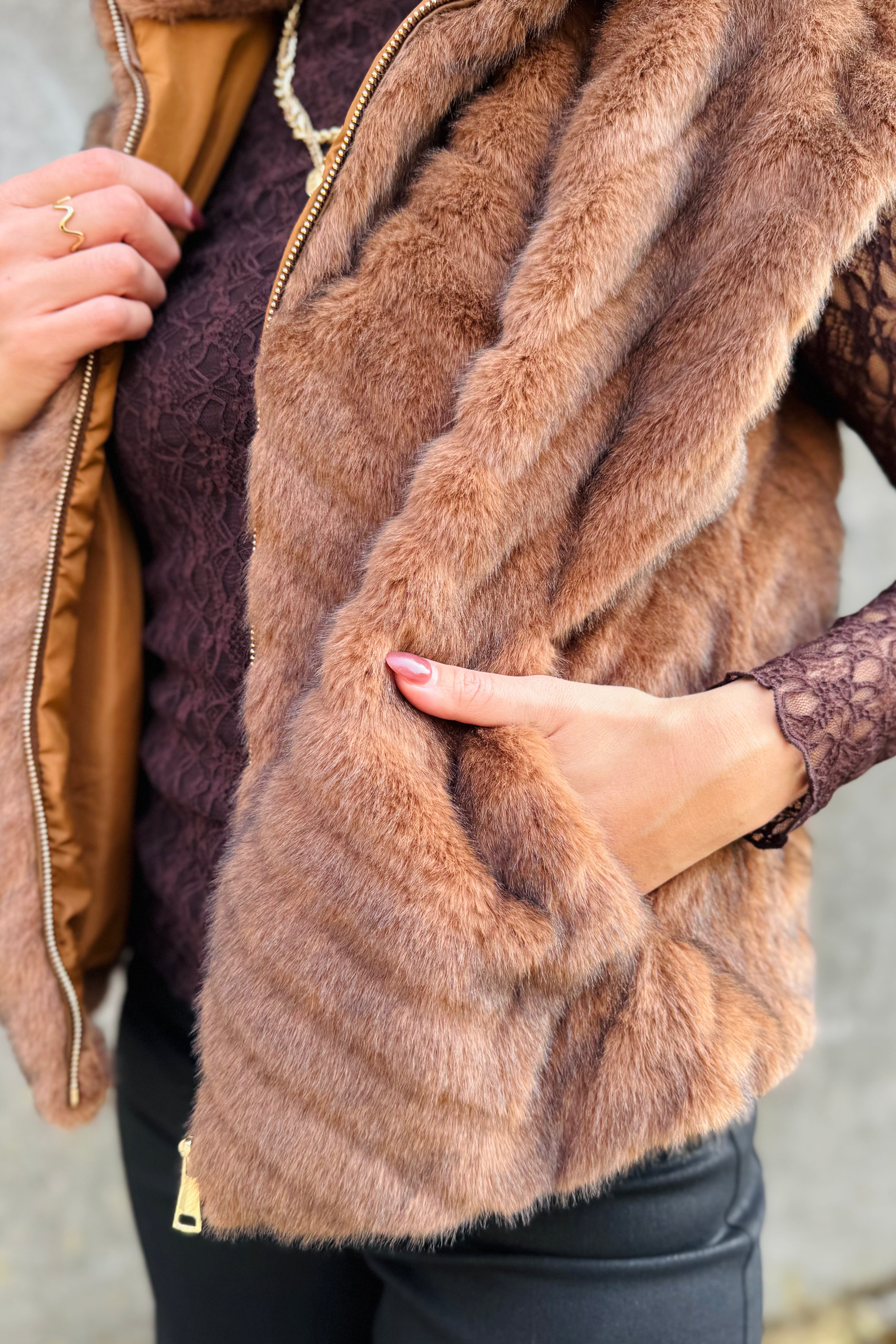 Faux Fur Chevron Zip Vest