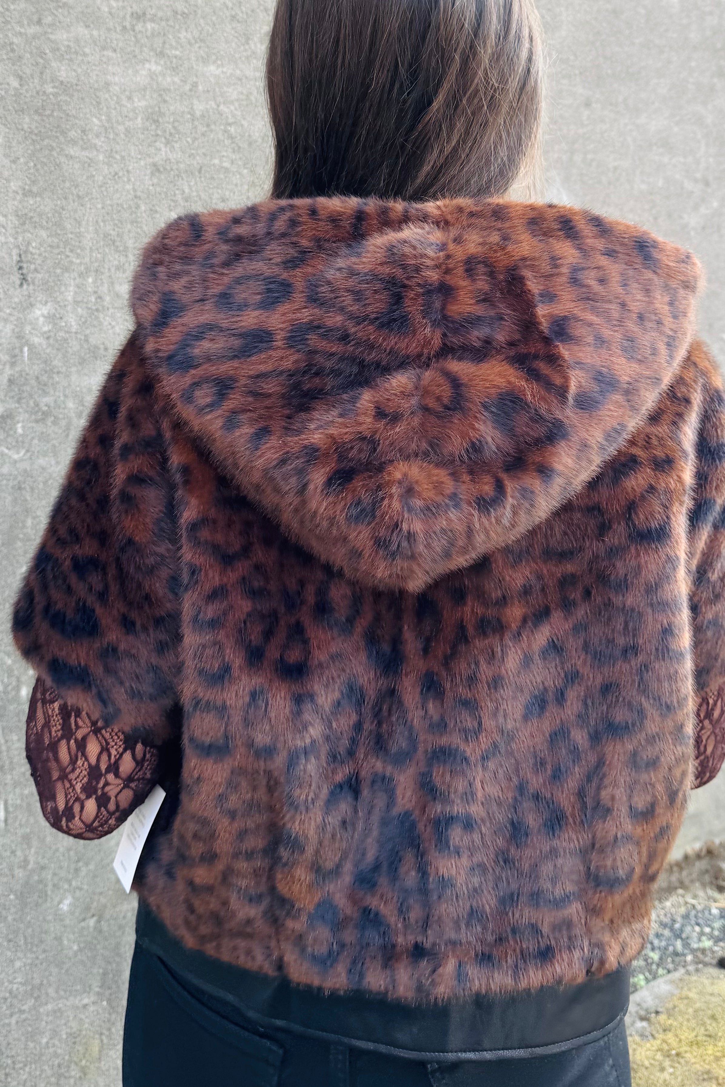 Faux Fur Vegan Leather Trim Hoody Vest Faux