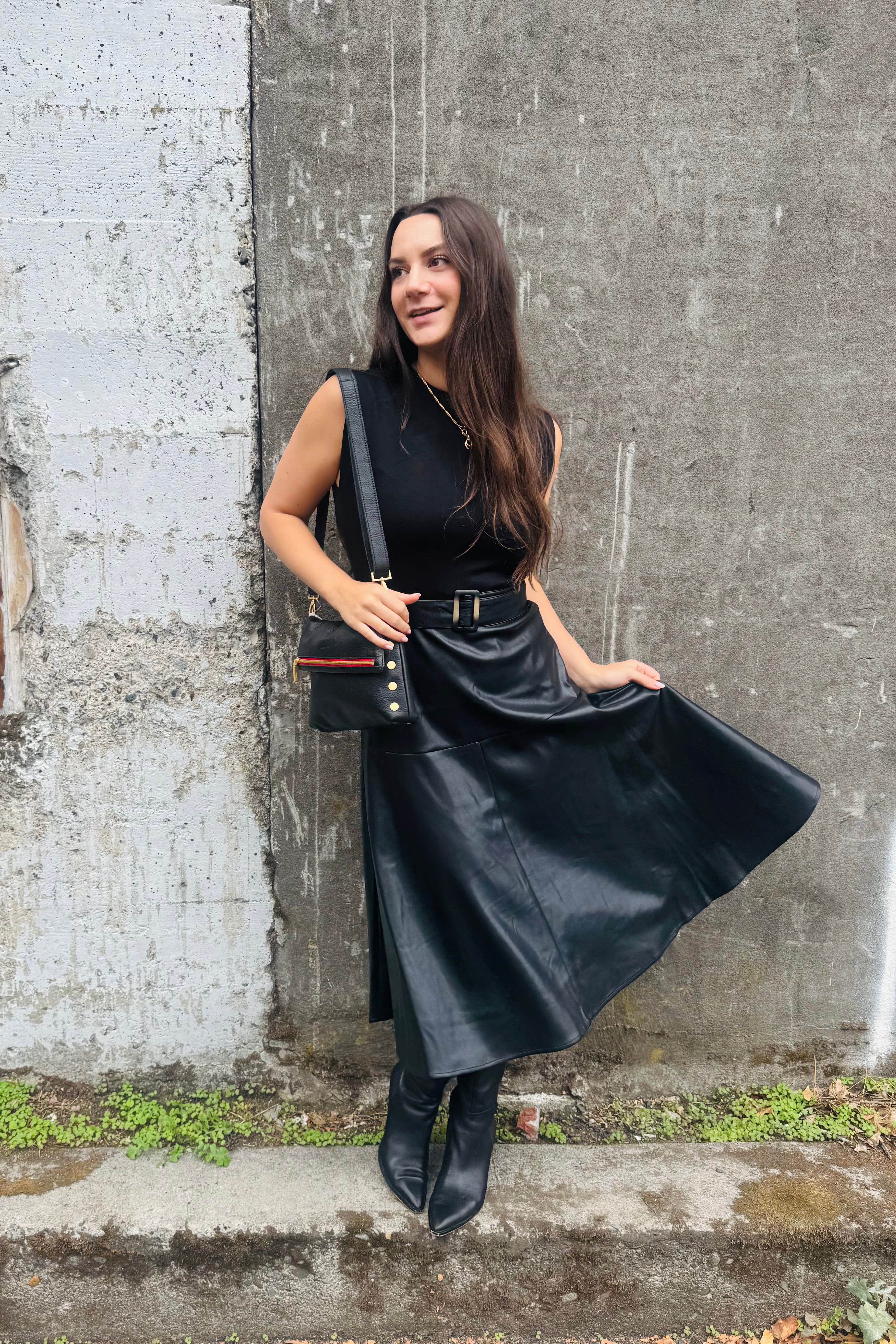 Faux Leather Skater Midi Dress