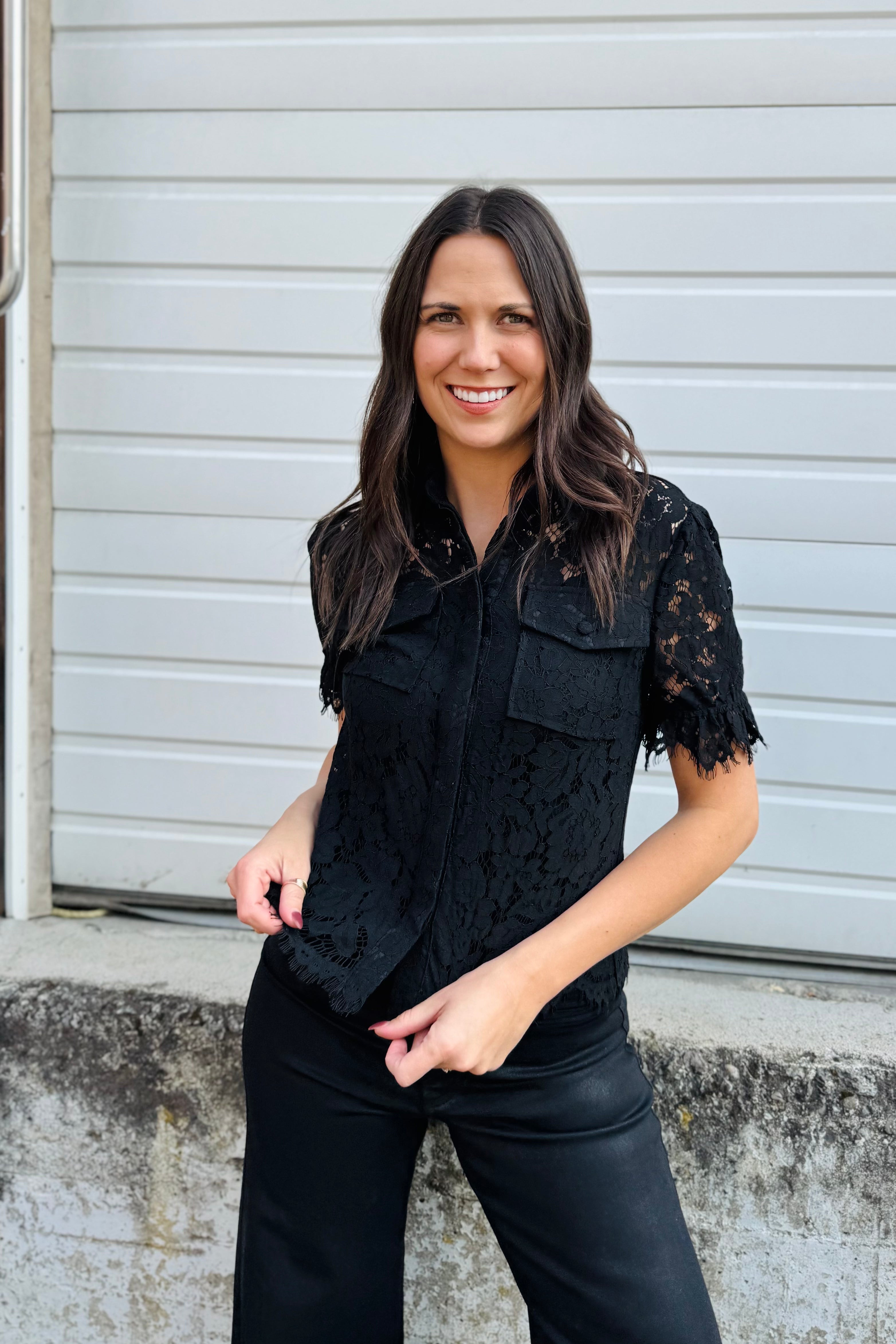 Floral Lace Elastic Cuff Top