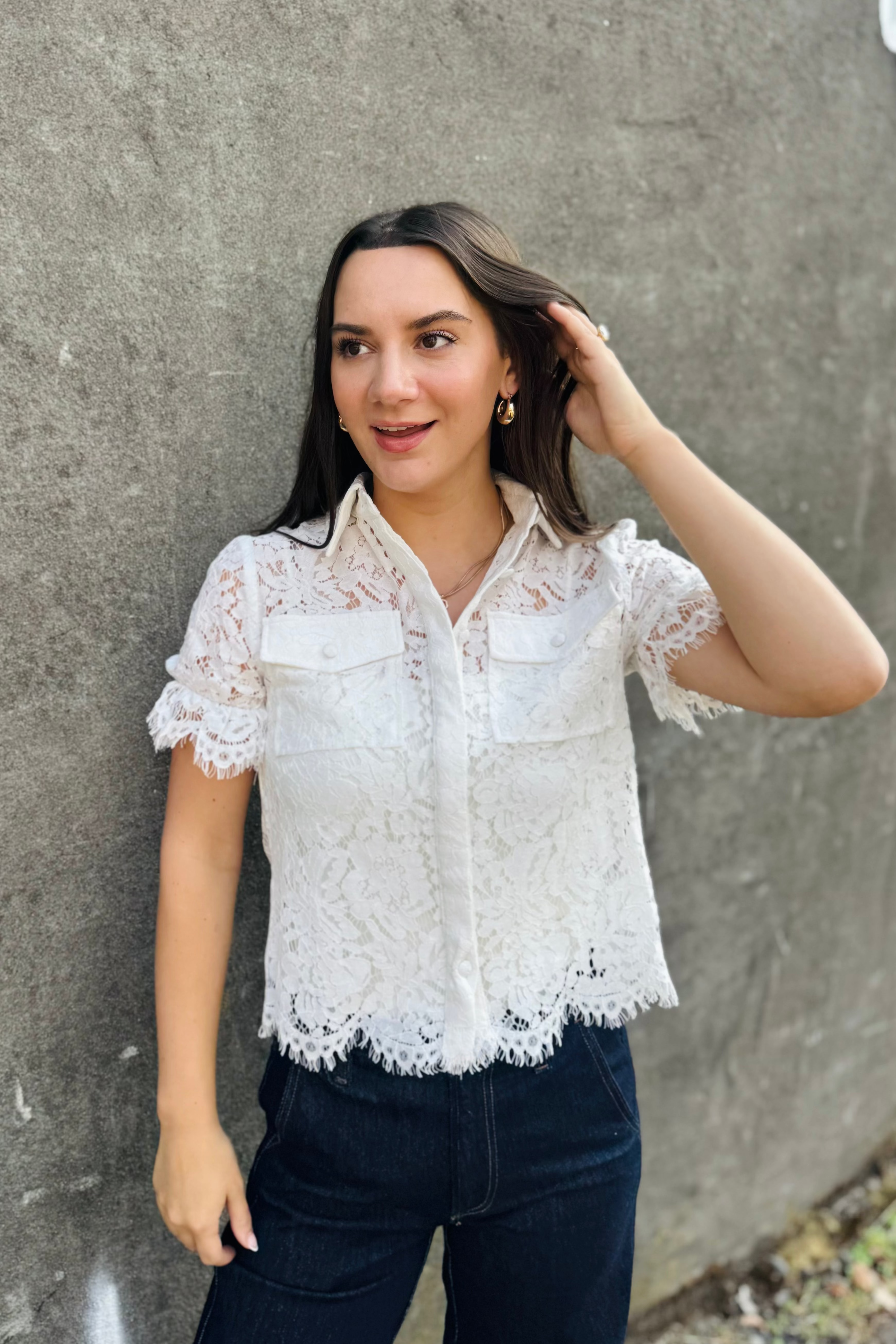 Floral Lace Elastic Cuff Top