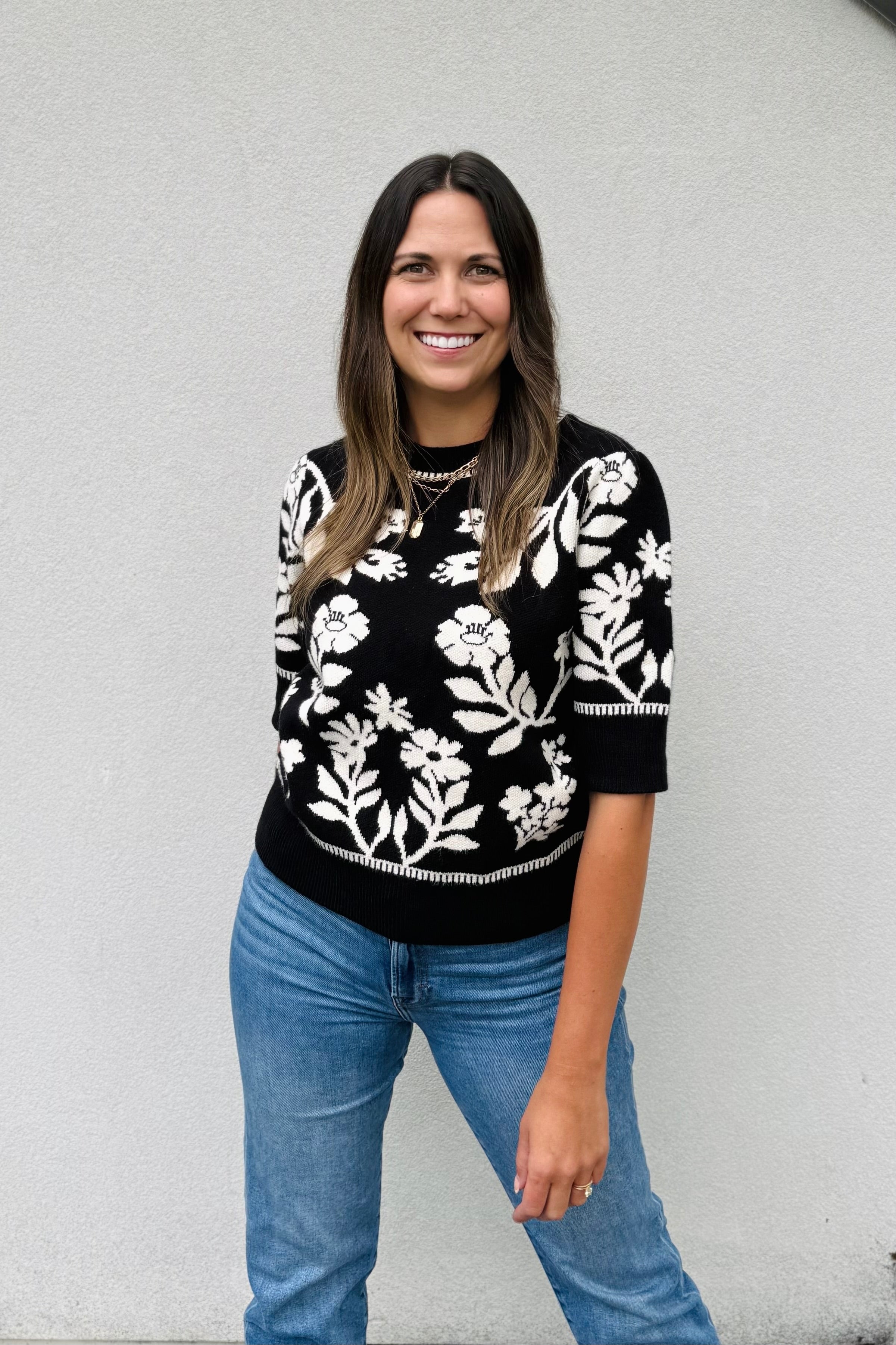 Floral knit sweater
