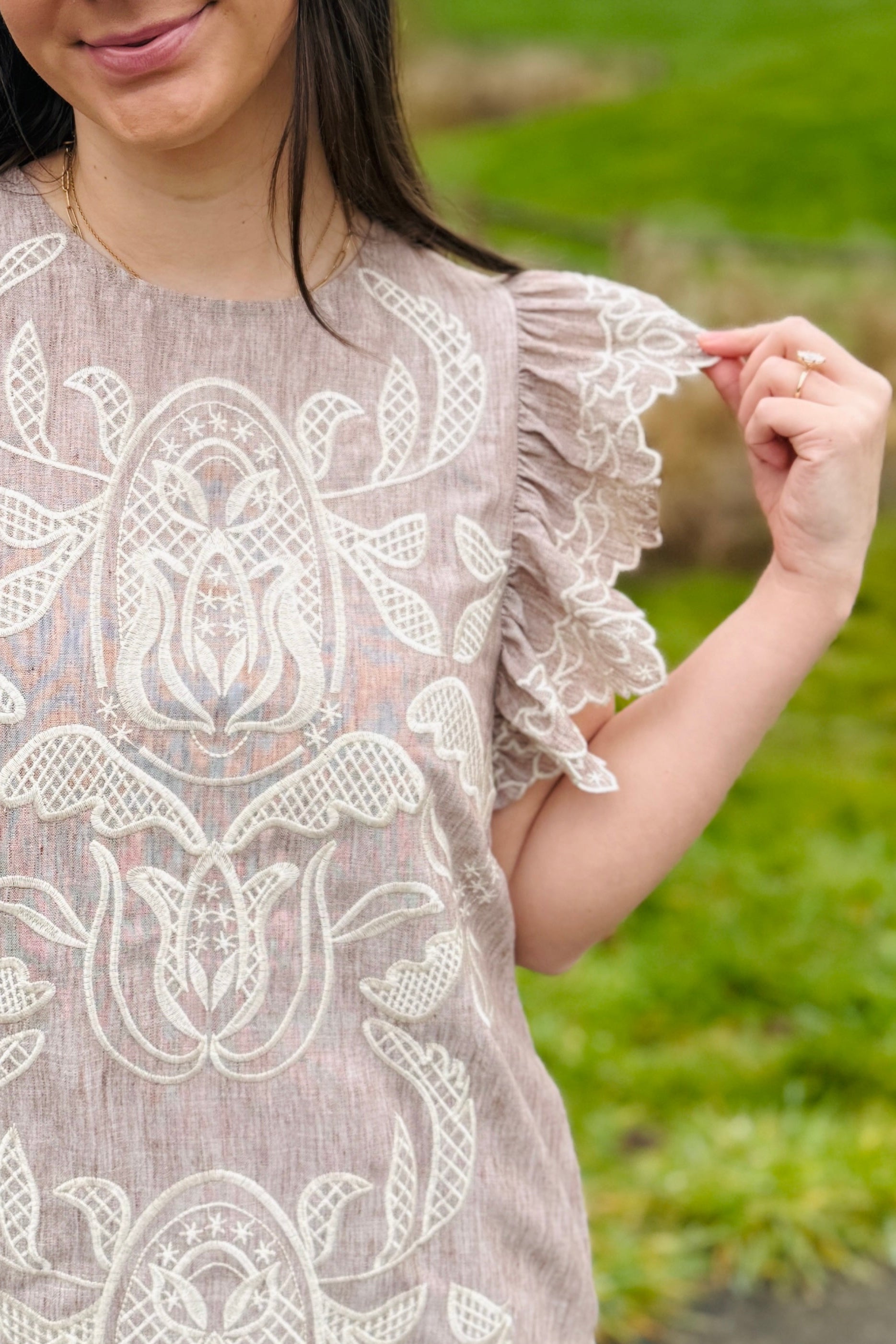 Flutter Sleeve Embroidery Dress