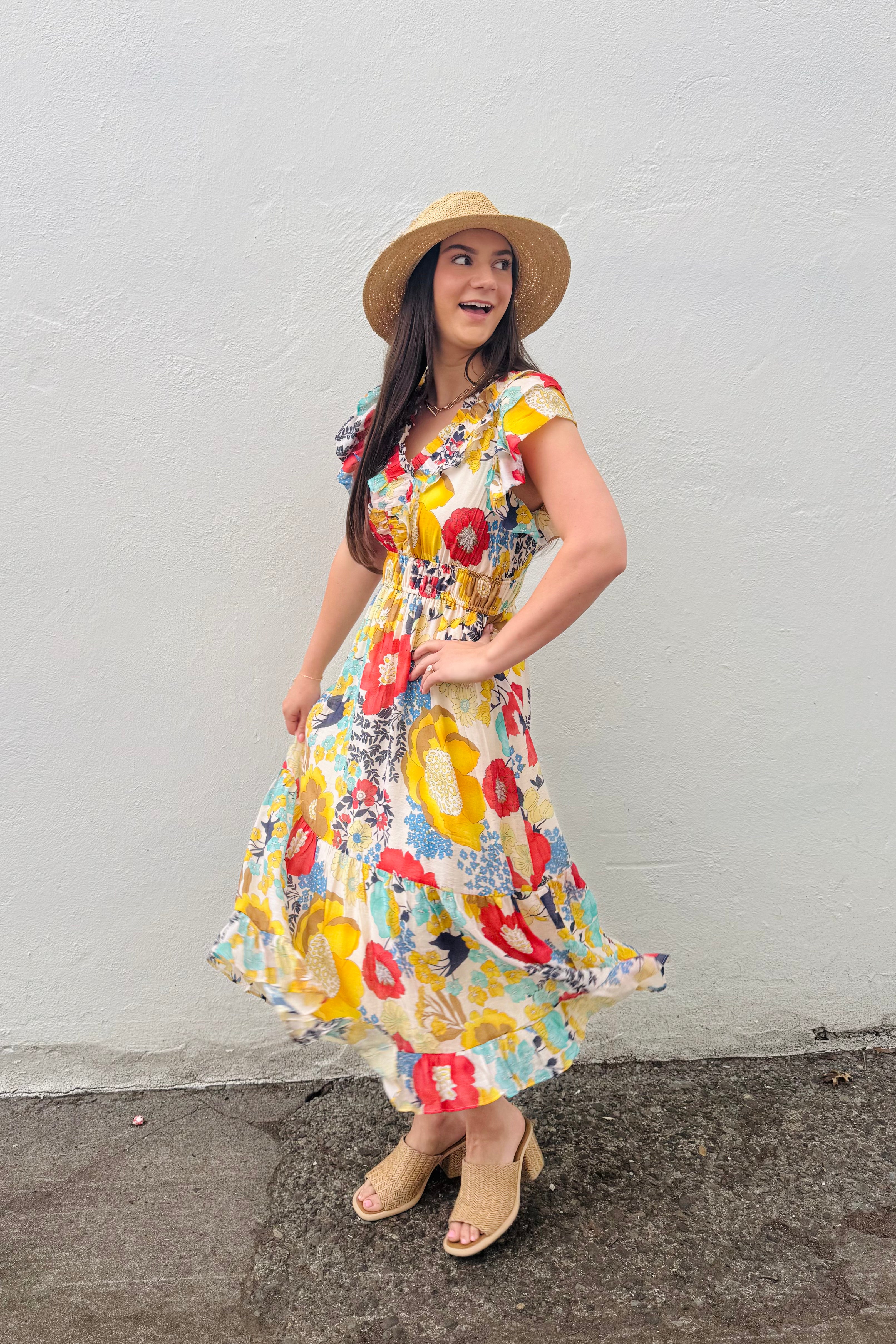 Flutter Sleeve Tiered Dress