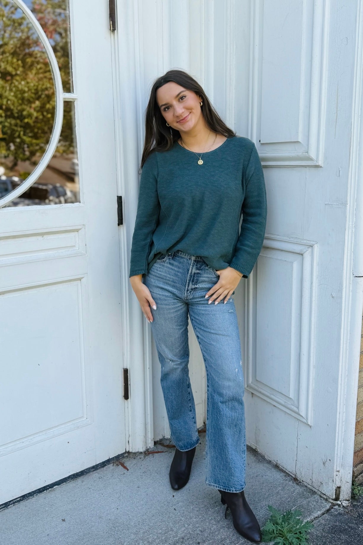 Front Seam Slub Crewneck Sweater
