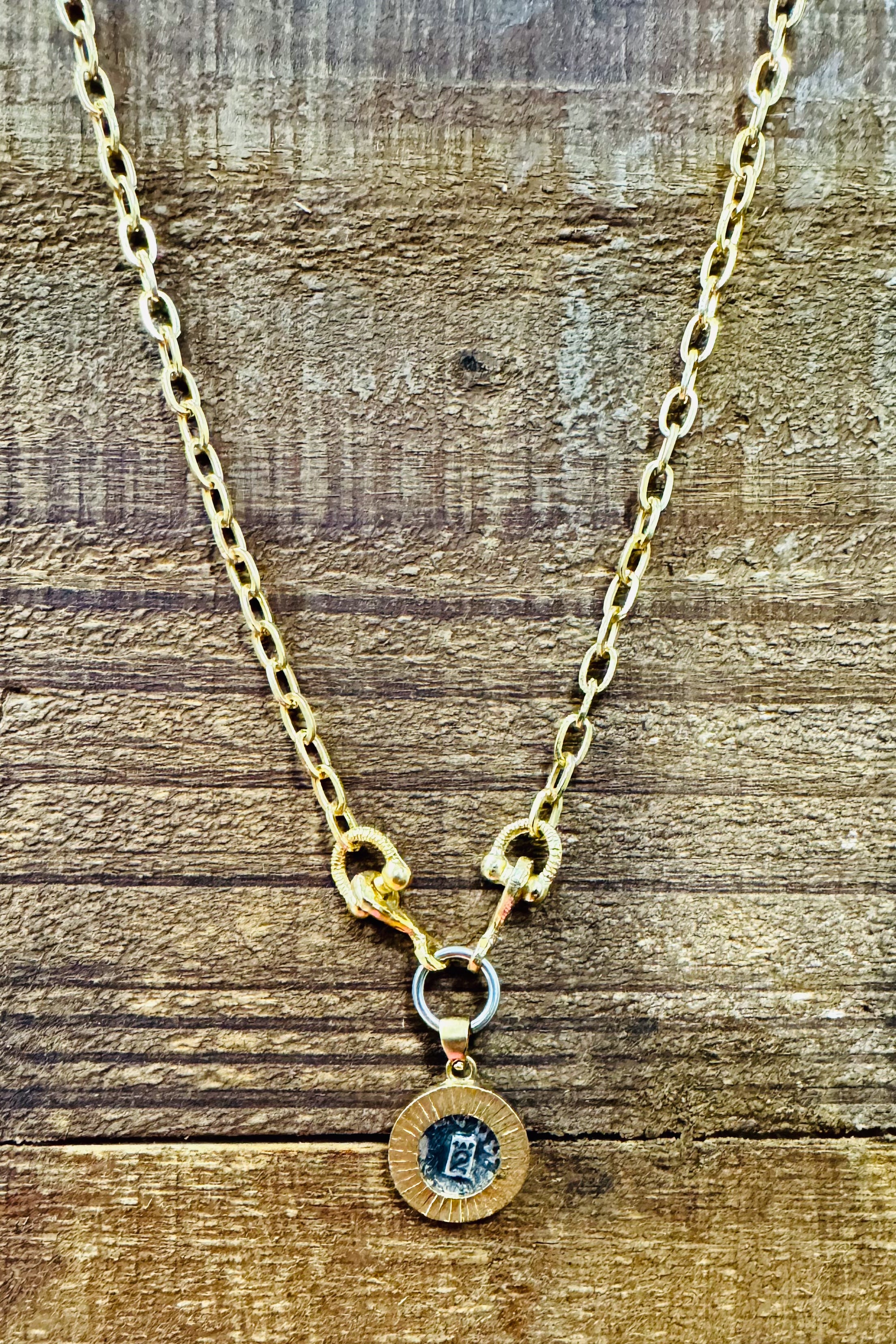 Gold Mini Coin and Horsebit Necklace