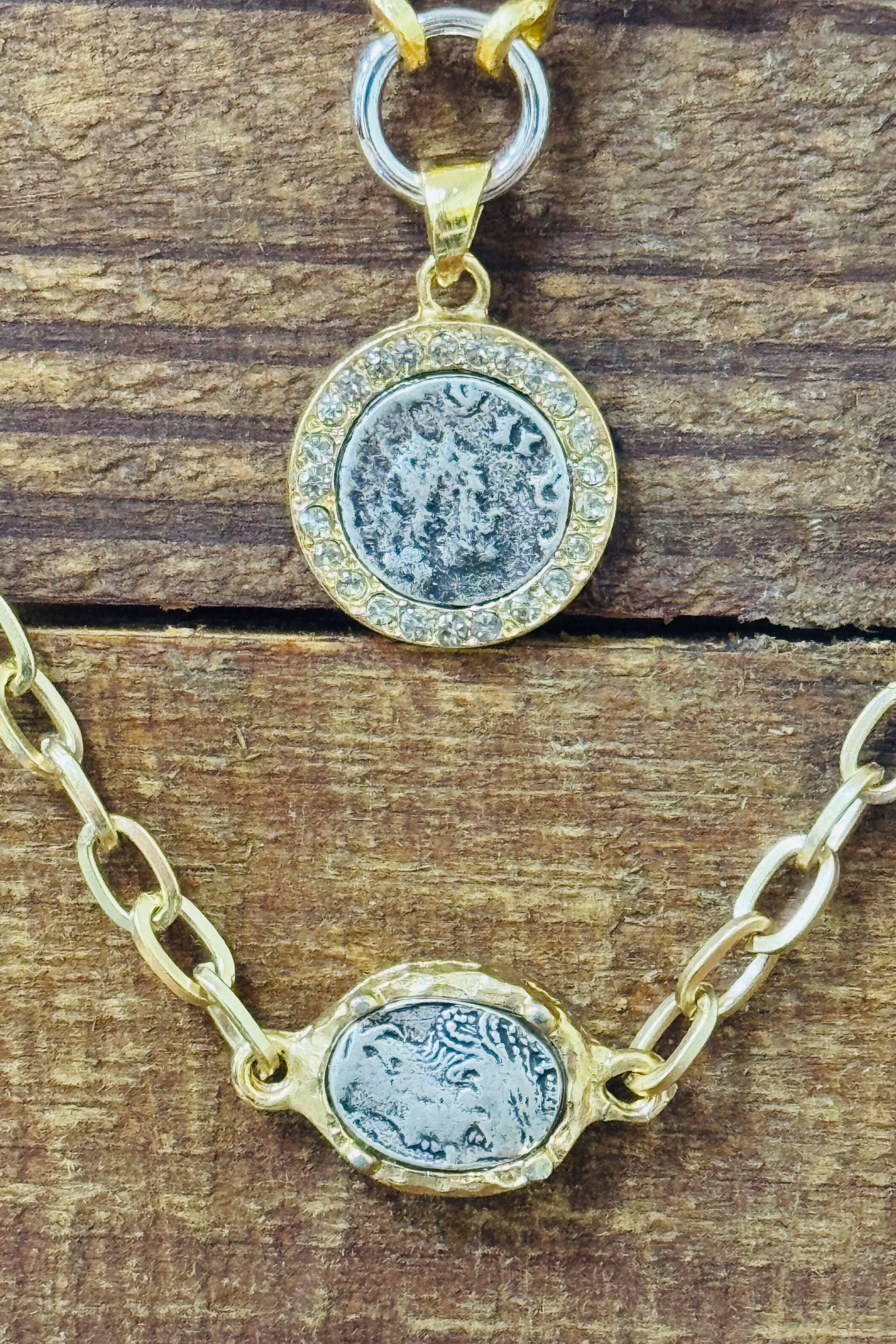 Gold Two Tier Mini Coin And Horsebit Necklace