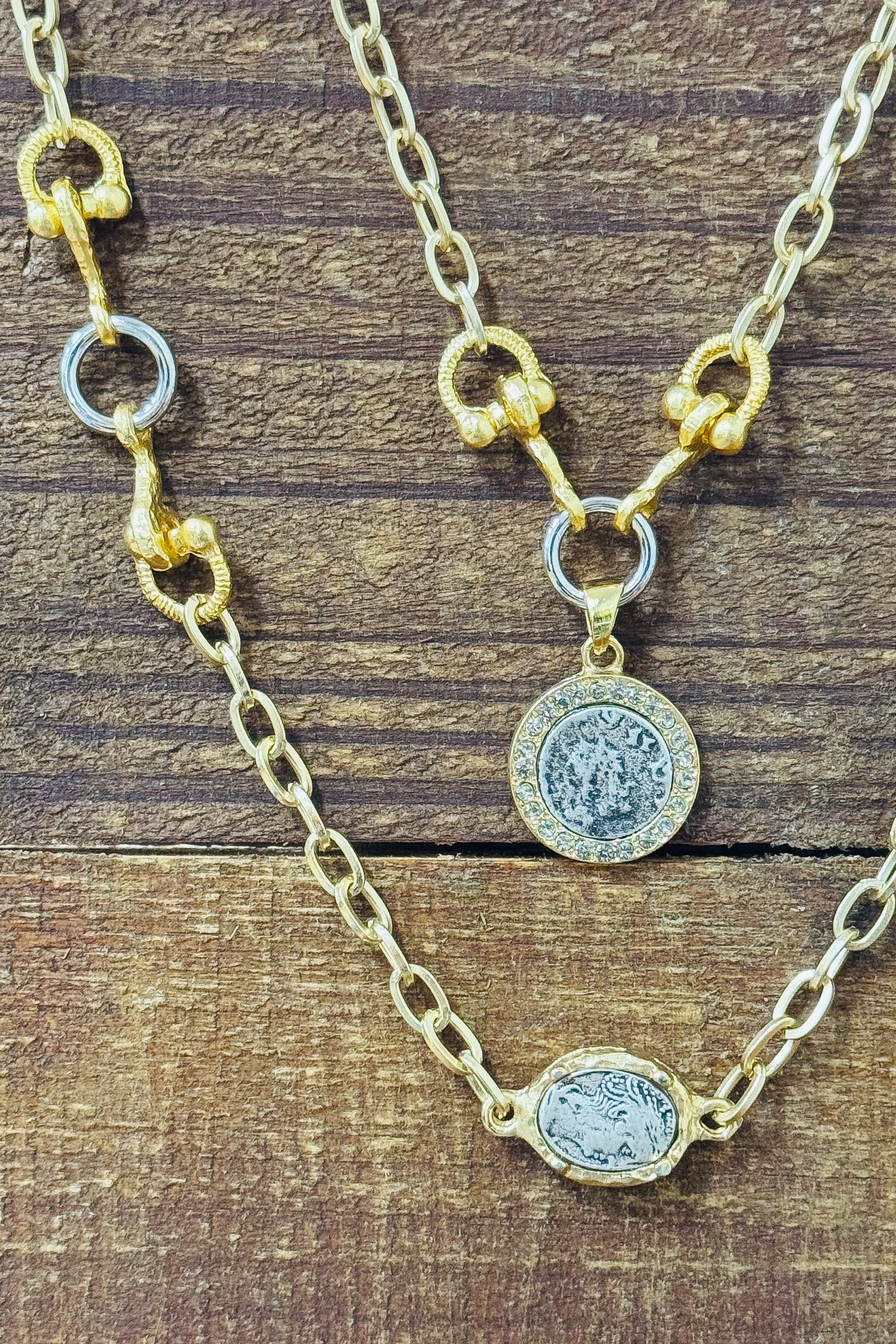 Gold Two Tier Mini Coin And Horsebit Necklace