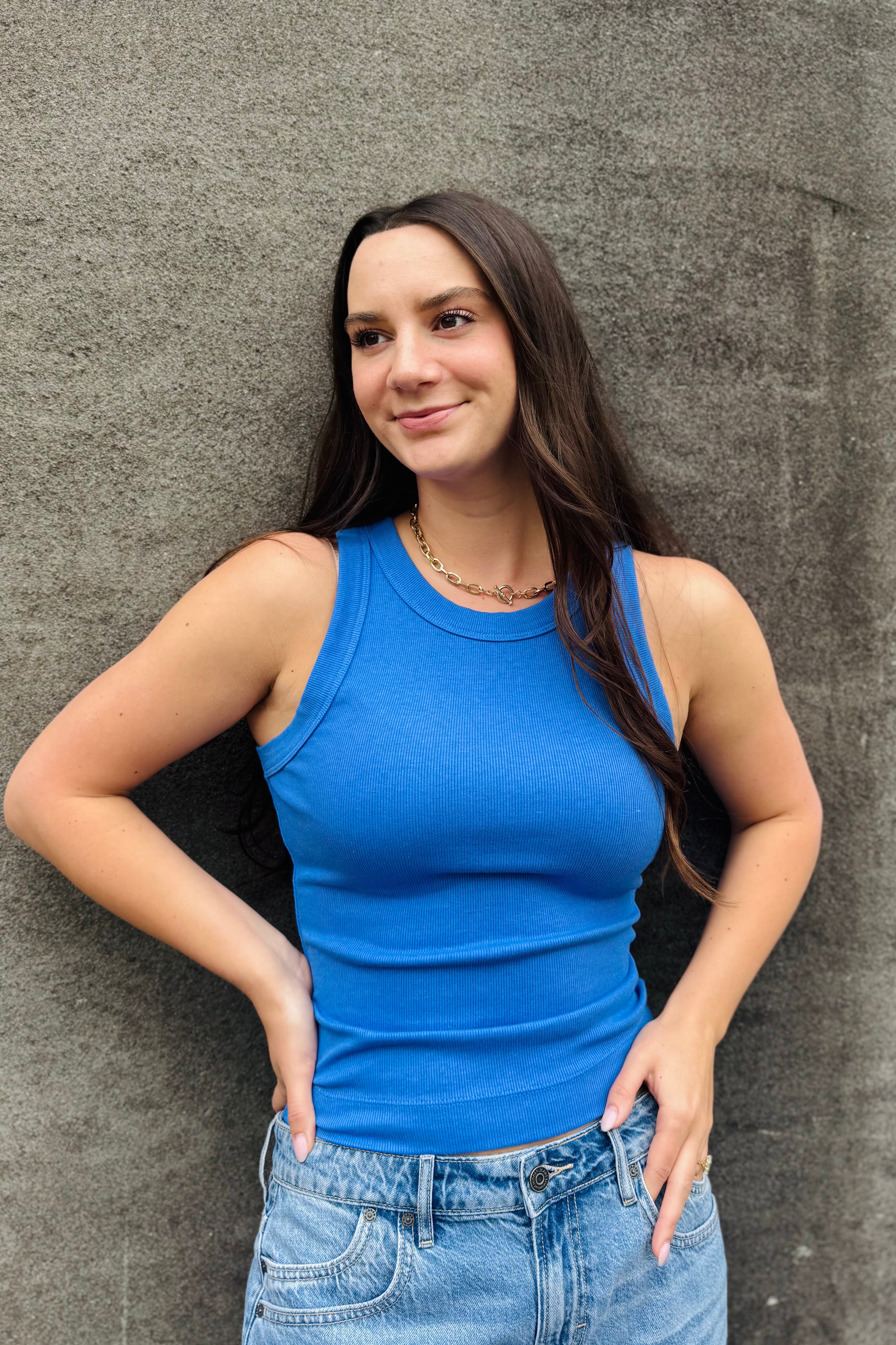 Gina Wide Binding Crop Top-Blue Ribbon