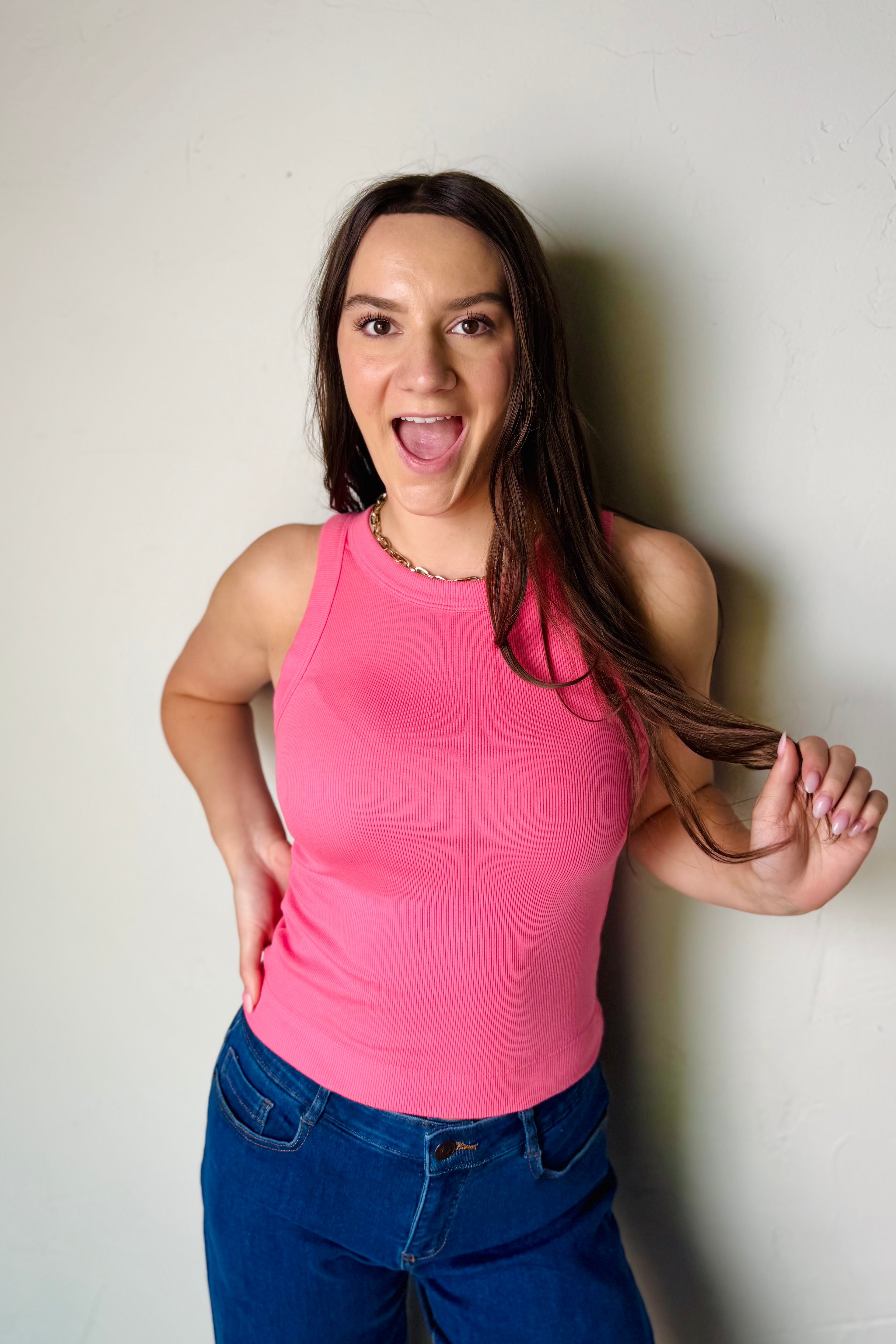 Gina Wide Binding Crop Top-Dragonfruit