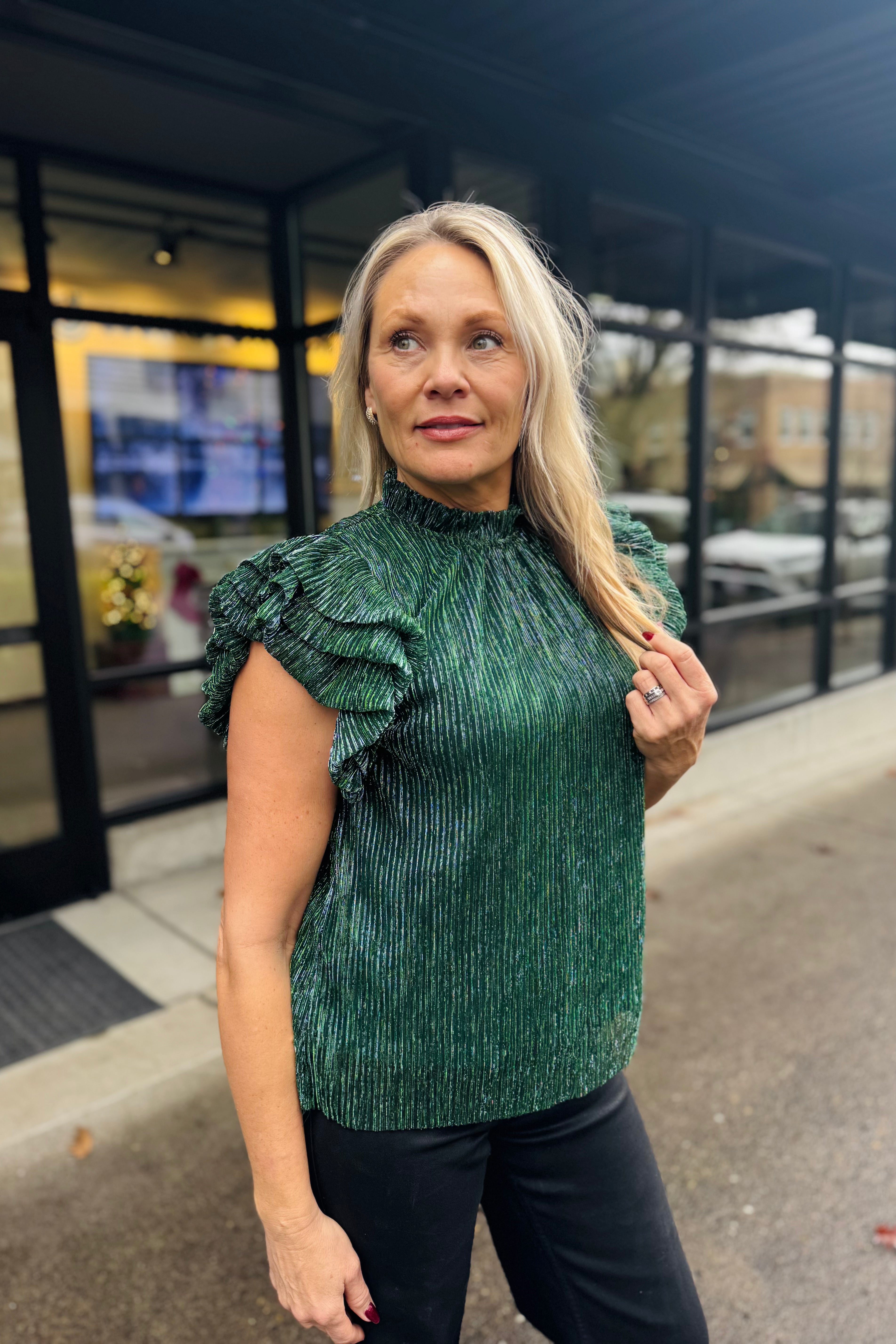 Green Metallic Flutter Sleeve
