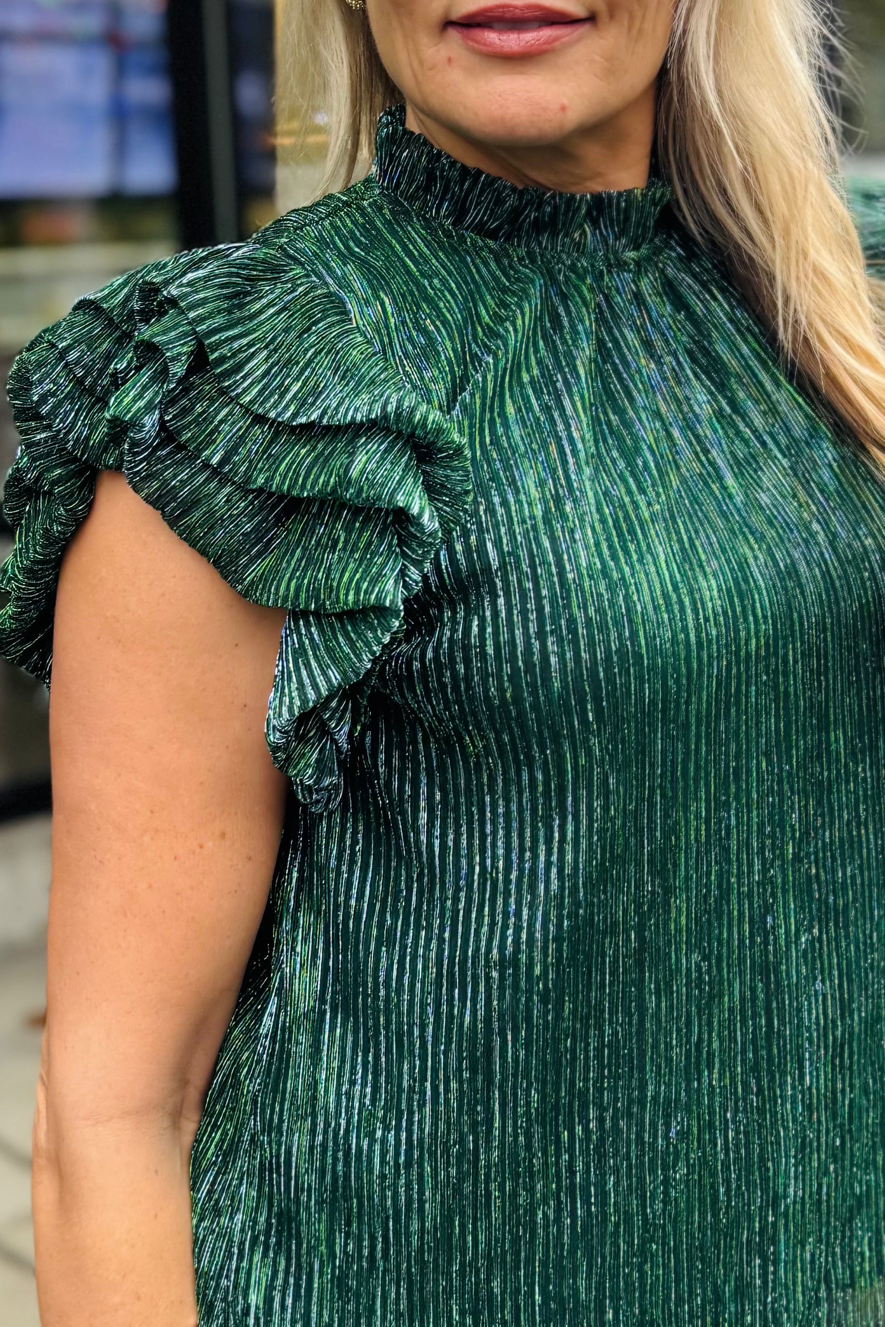 Green Metallic Flutter Sleeve