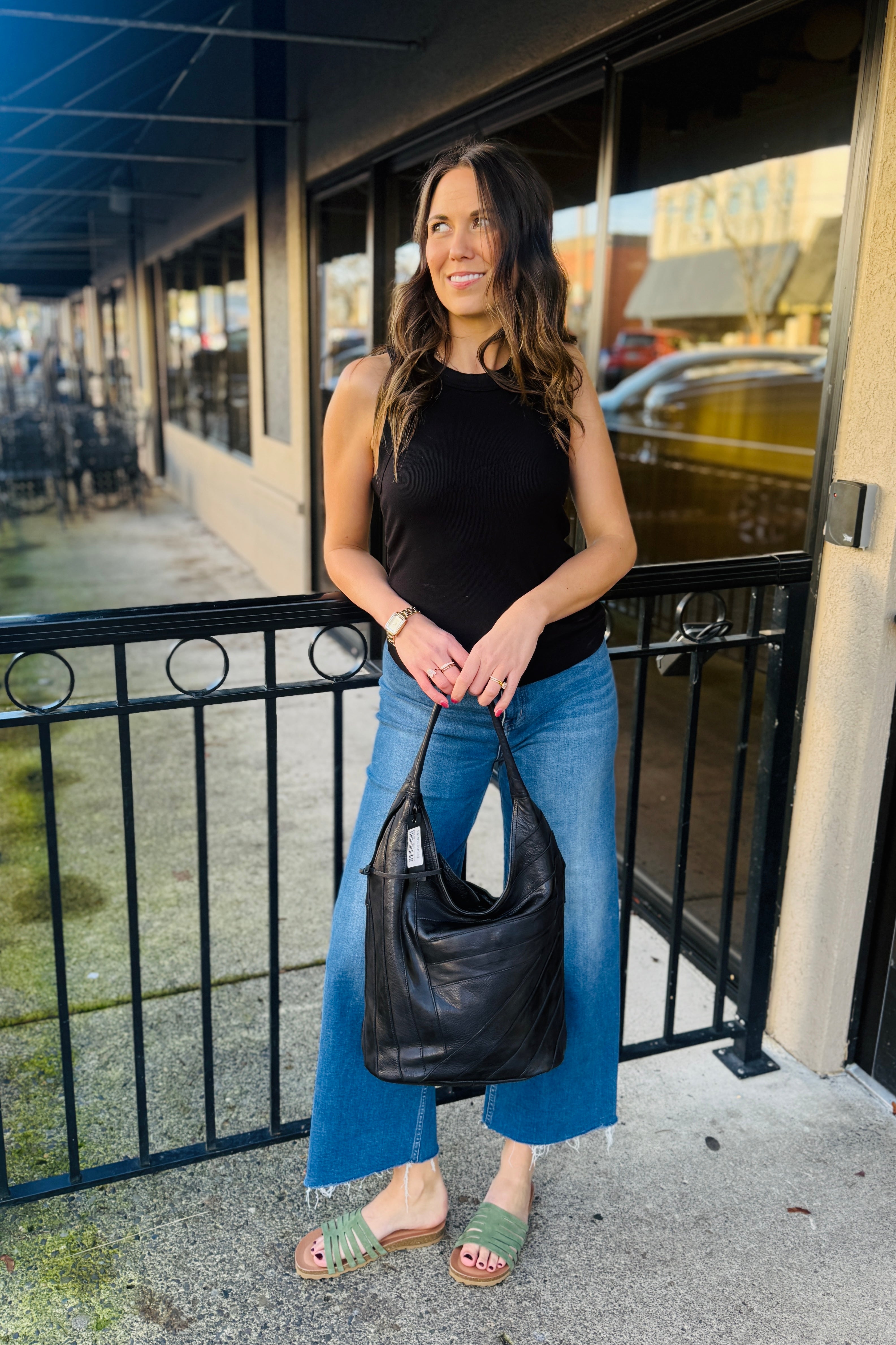 Gina Wide Binding Crop Top-Black