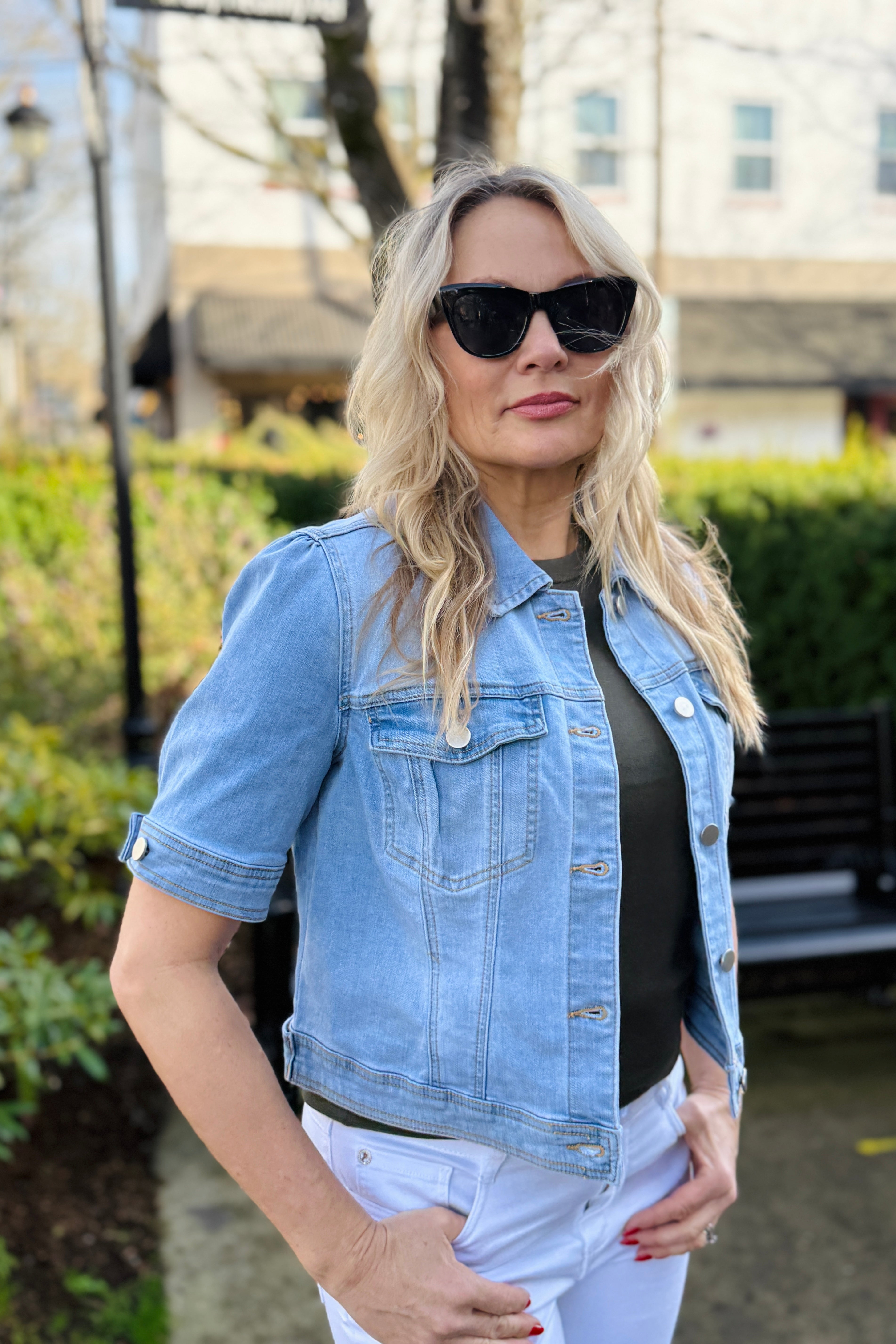 Elbow Sleeve Denim Jacket-Desert Sky
