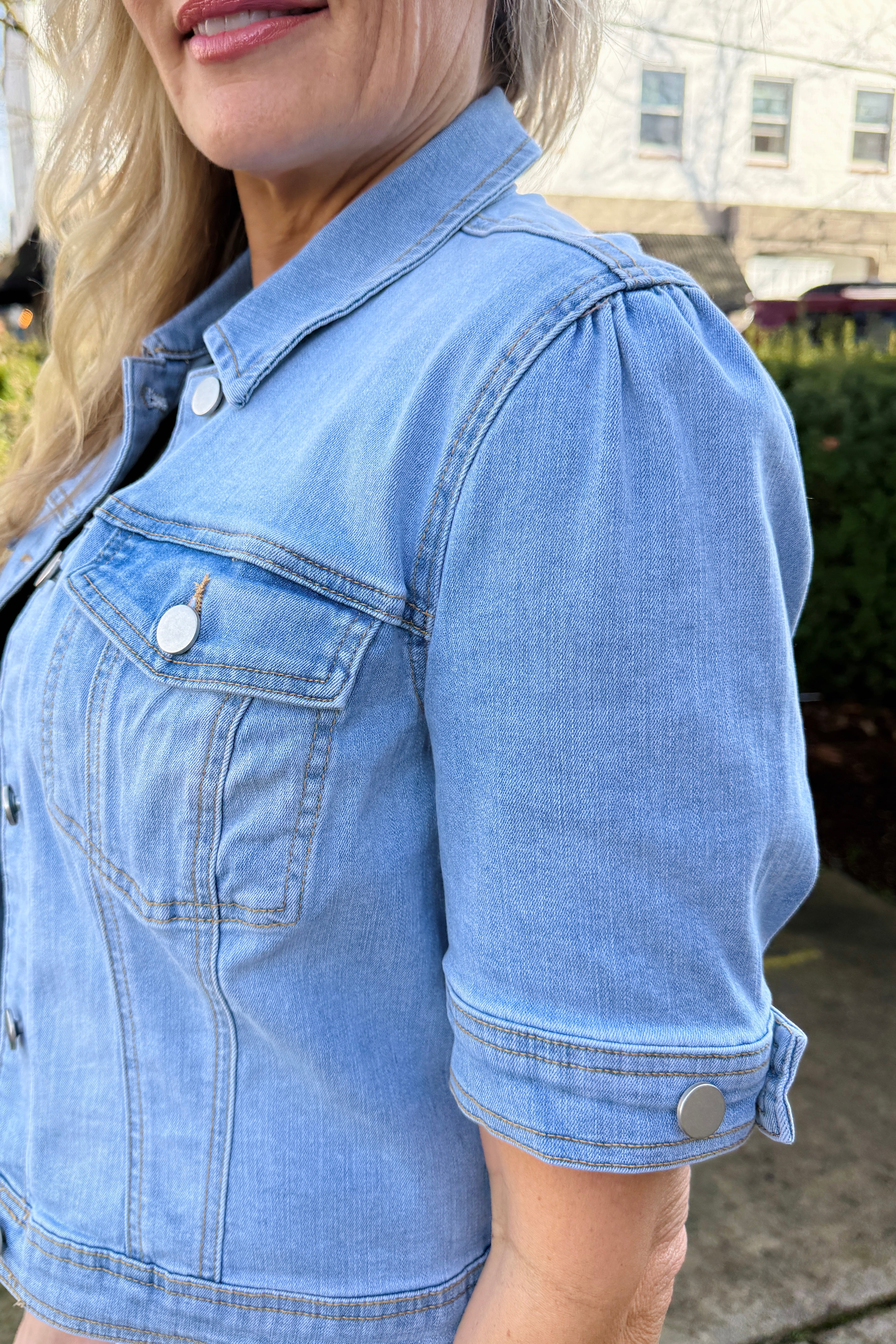 Elbow Sleeve Denim Jacket-Desert Sky