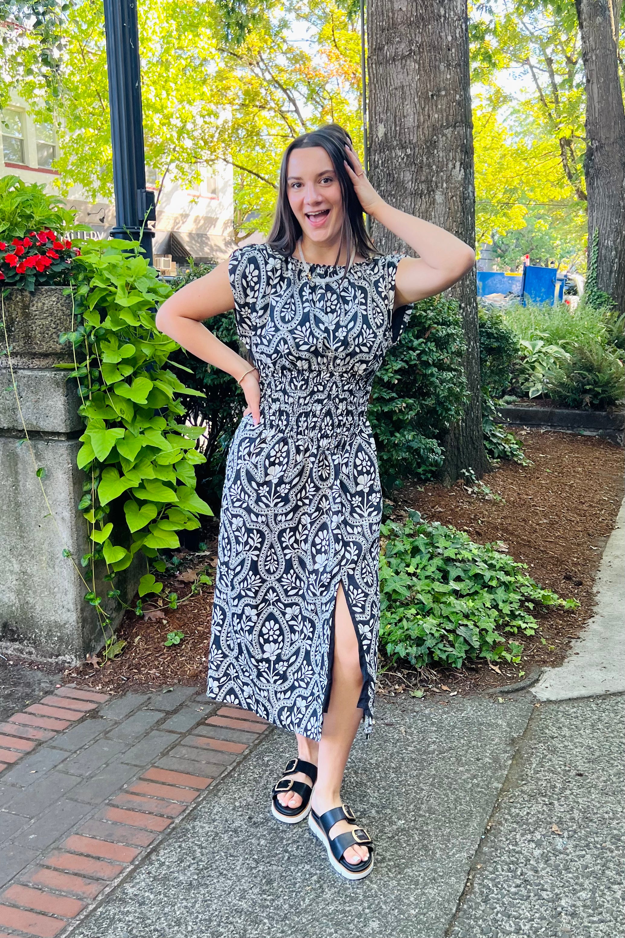 Pattern Maxi Dress with Slit