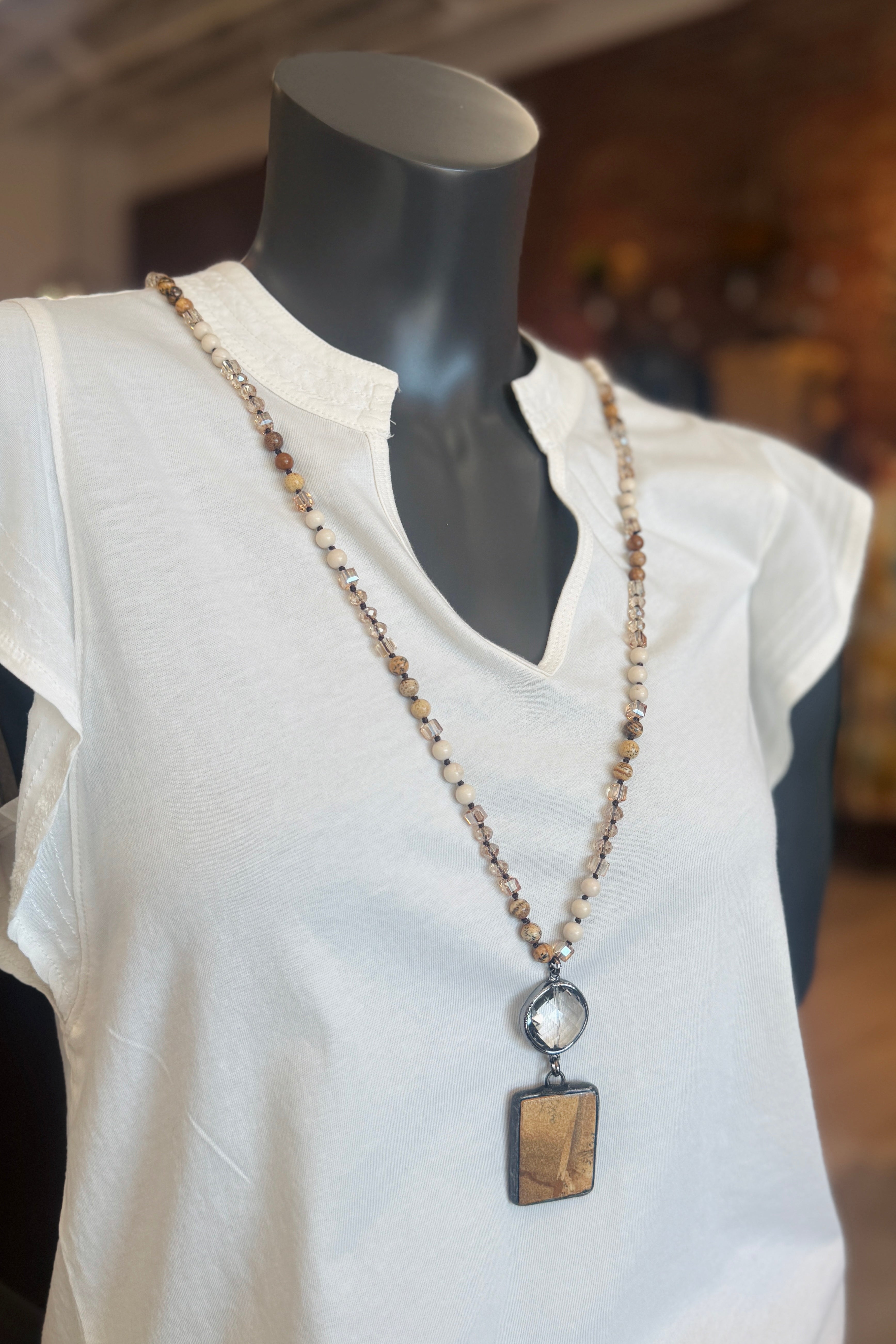 Jasper & Crystal Beaded Necklace