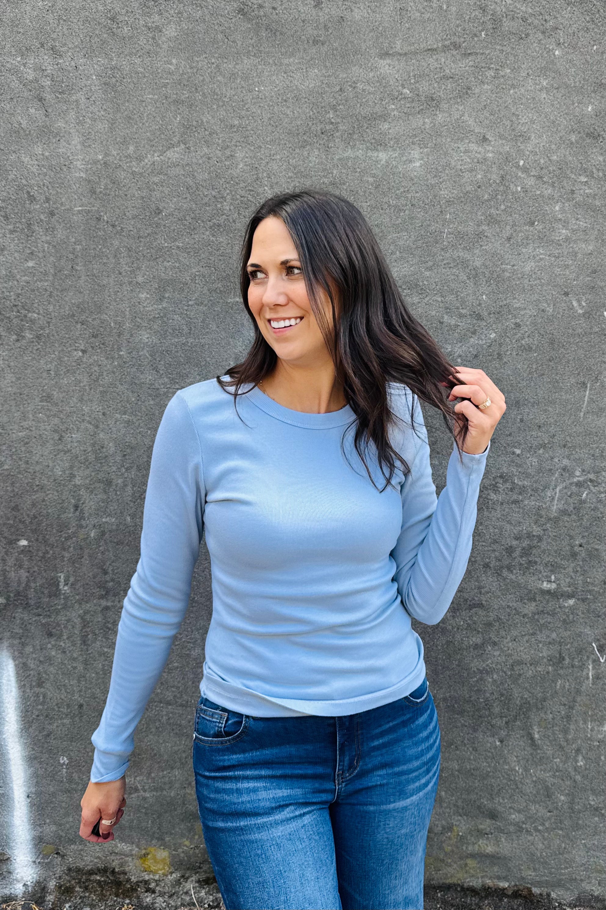 Zola Ribbed Tee - Crystal Blue