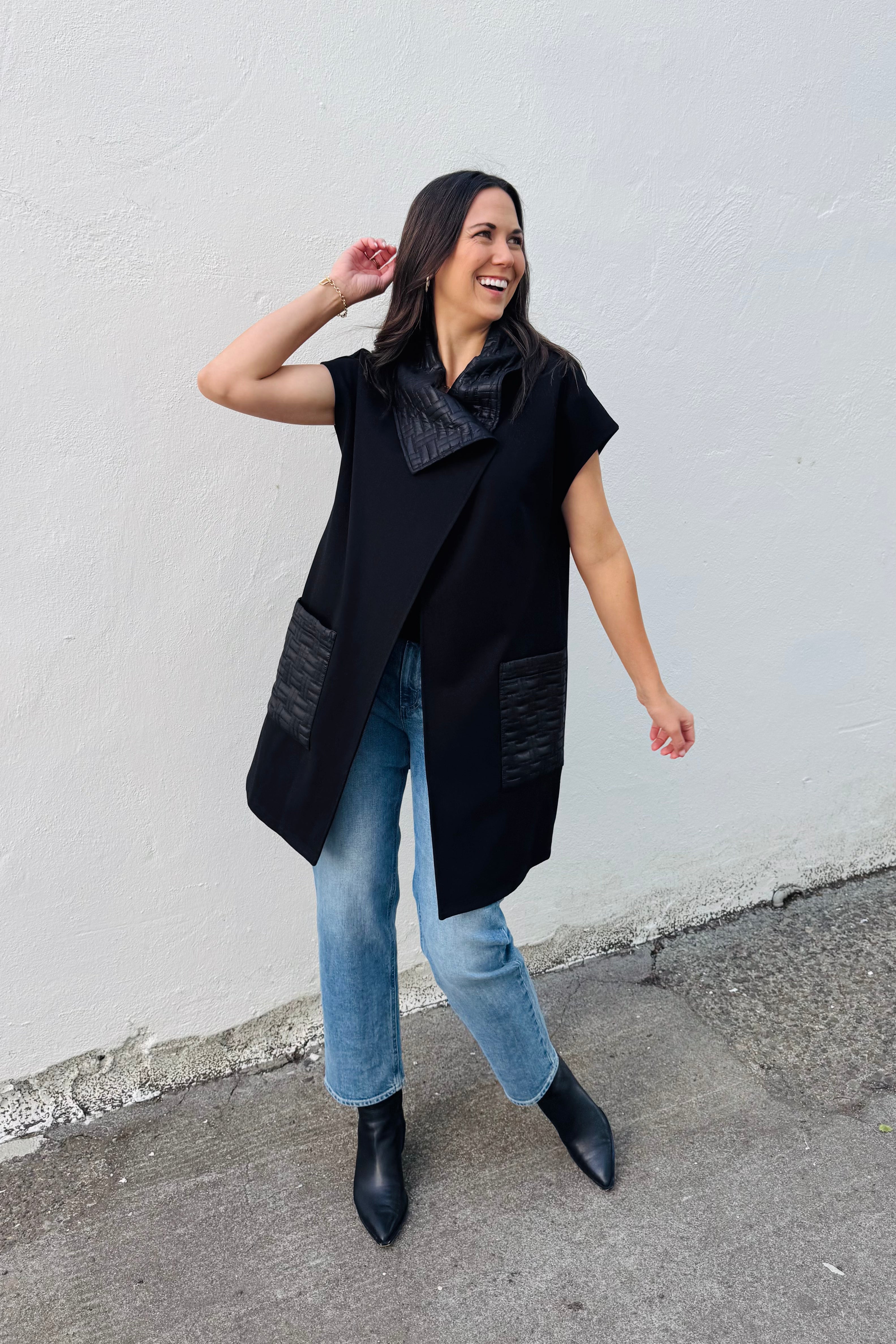 Knit Vest With Quilted Collar