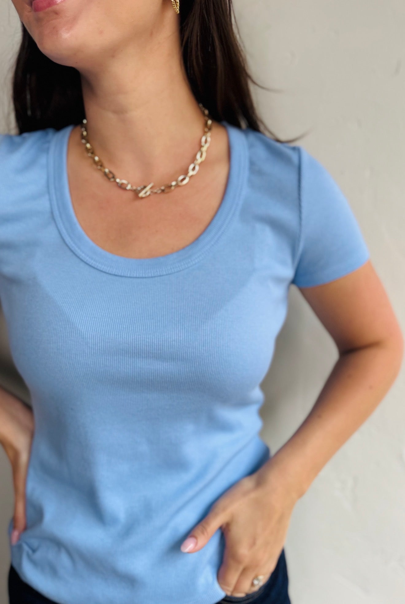 Calla Scoop Neck Tee - Sky