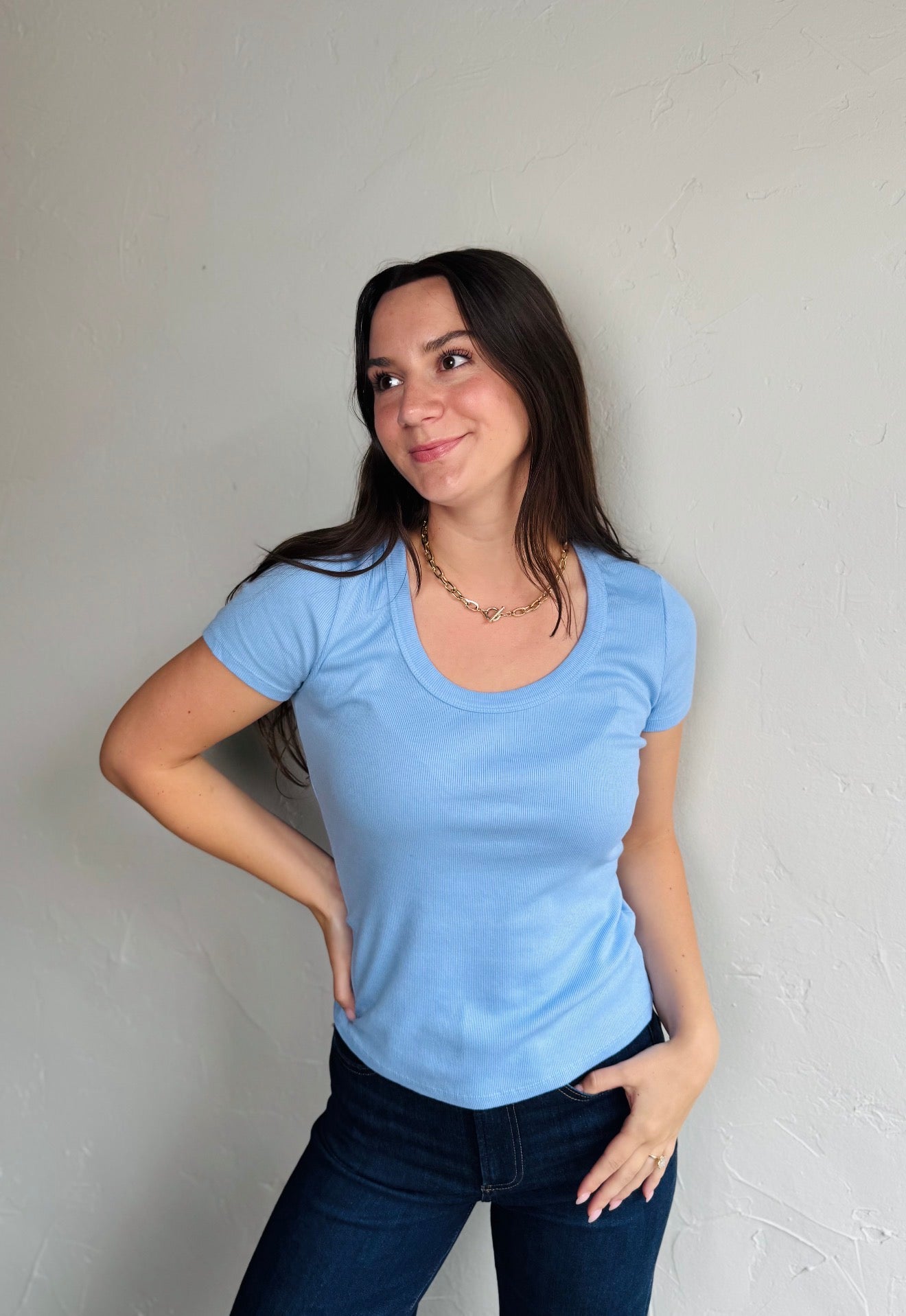 Calla Scoop Neck Tee - Sky