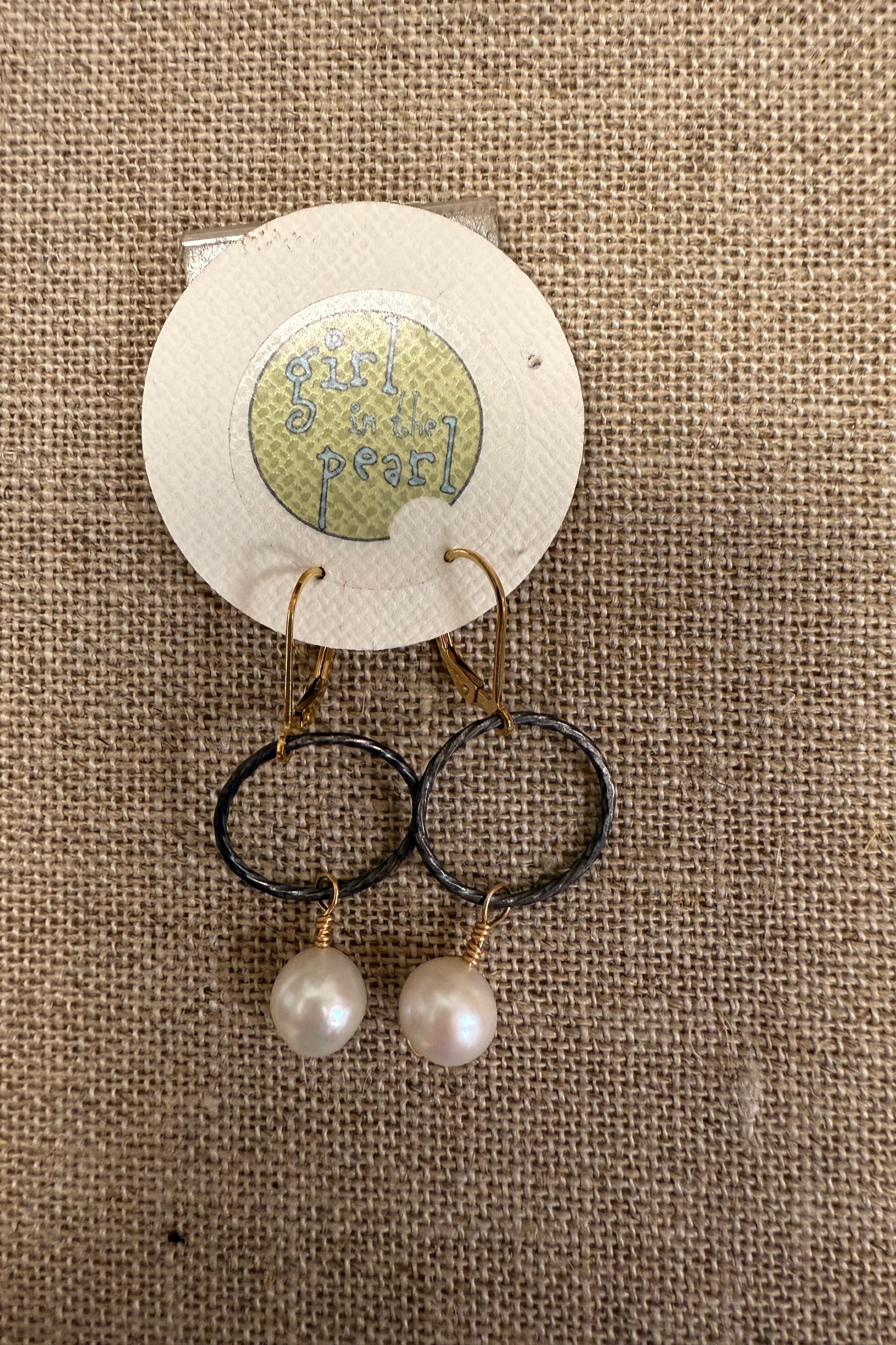 14K gold Accent Pearl and Silver Hoops