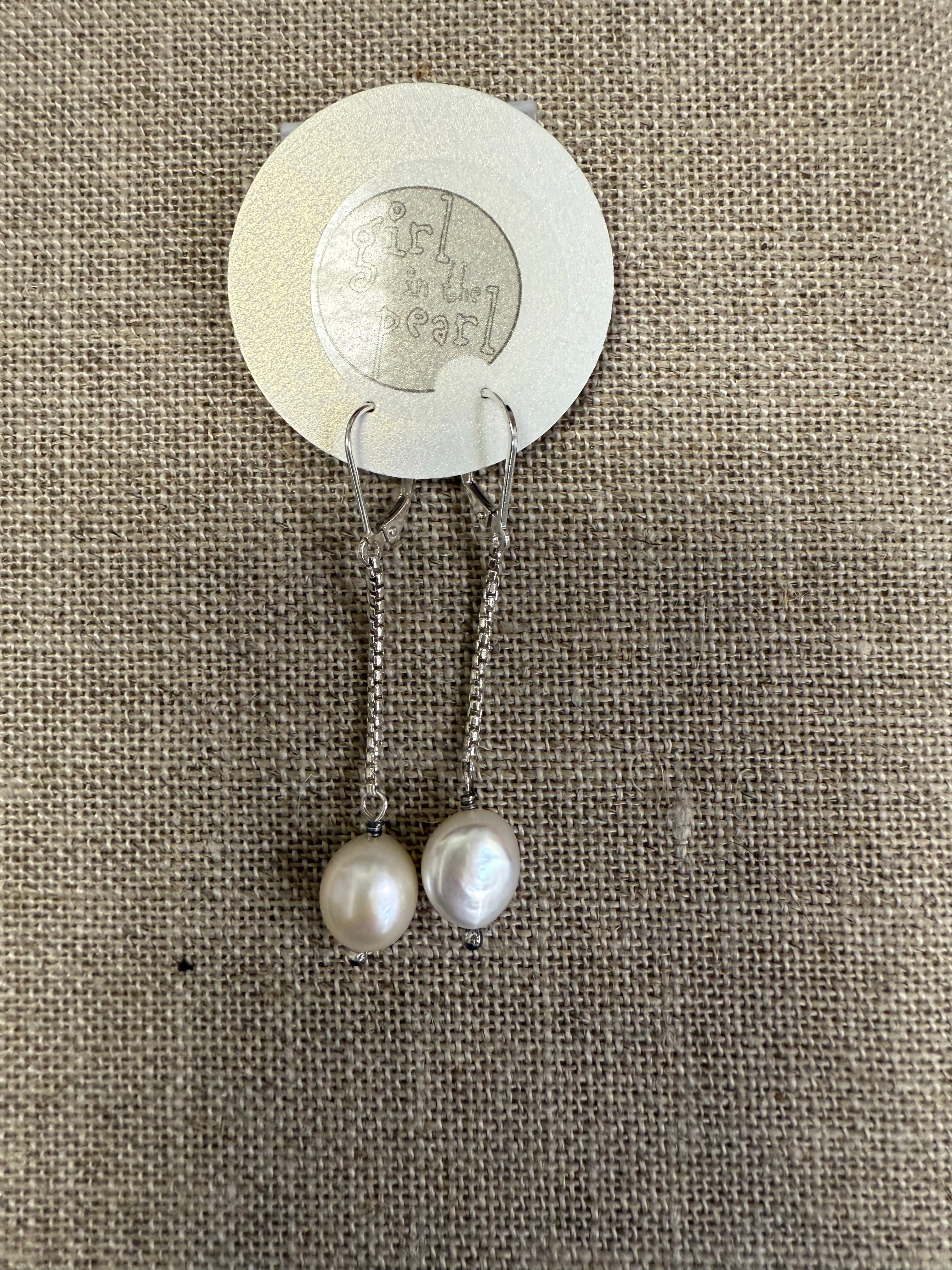 Pearl on Silver Chain Earrings