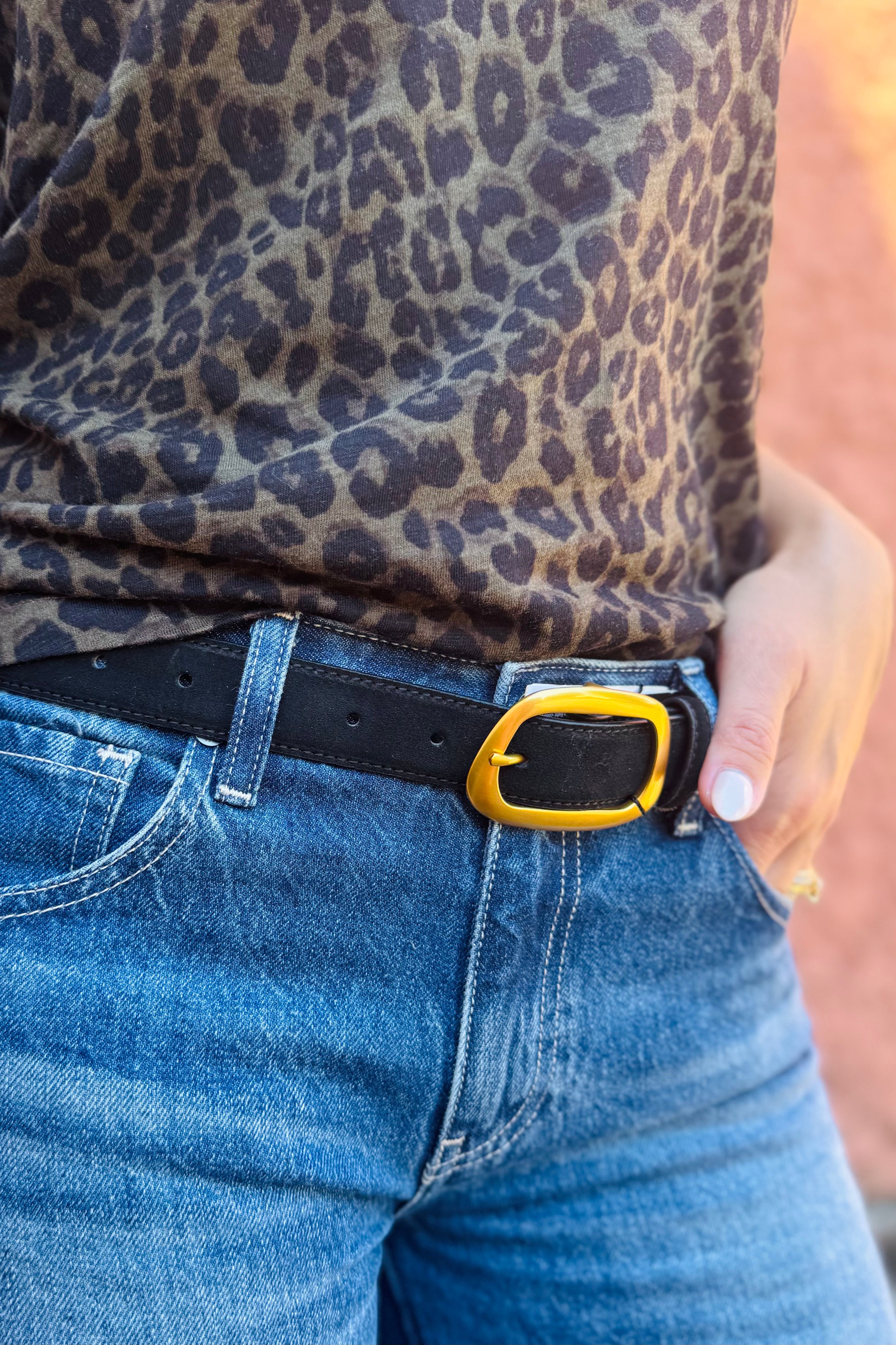 Suede Belt with Organic Shape Buckle