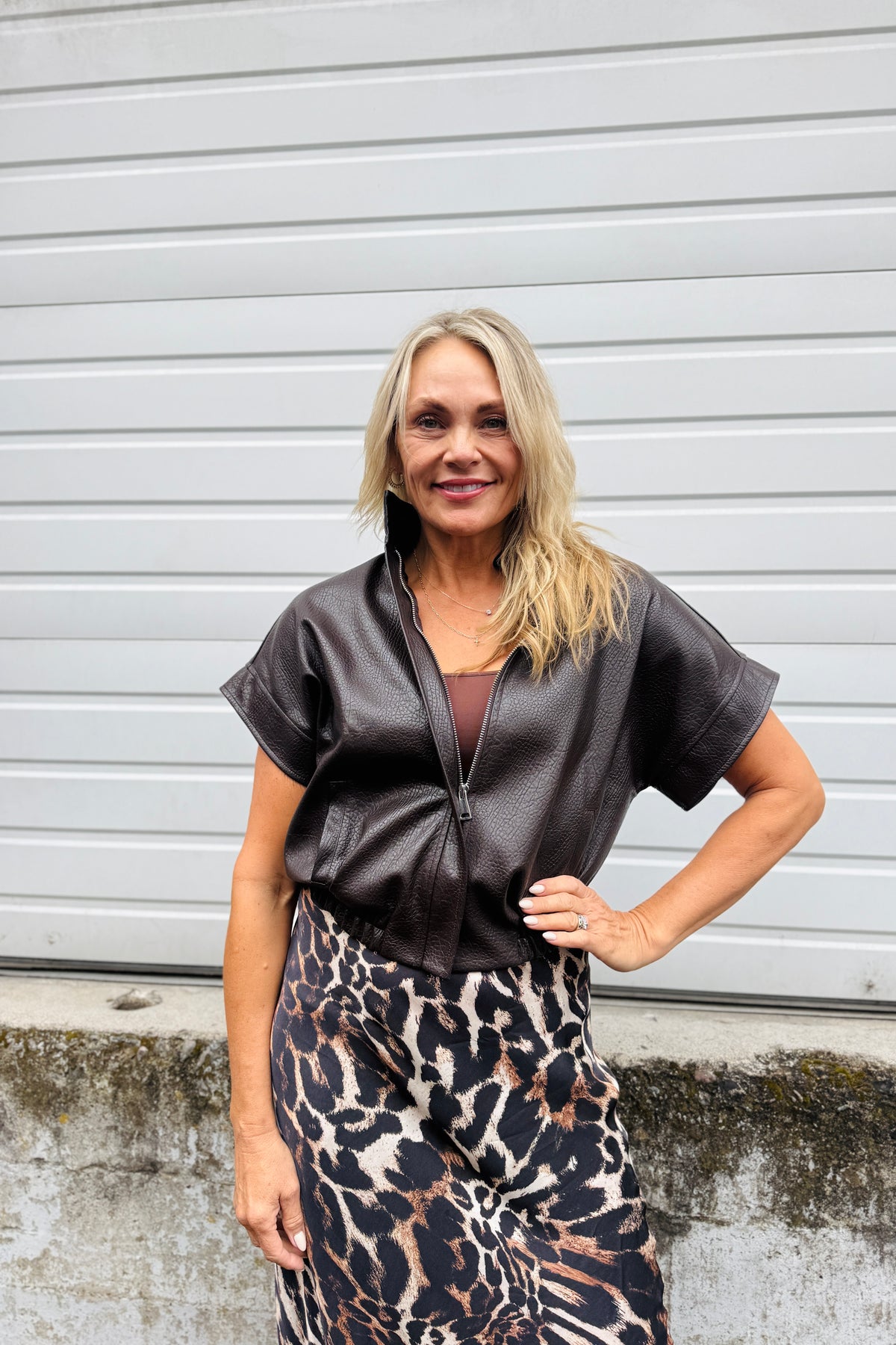 Ivy Short Sleeve Faux Leather Shirt