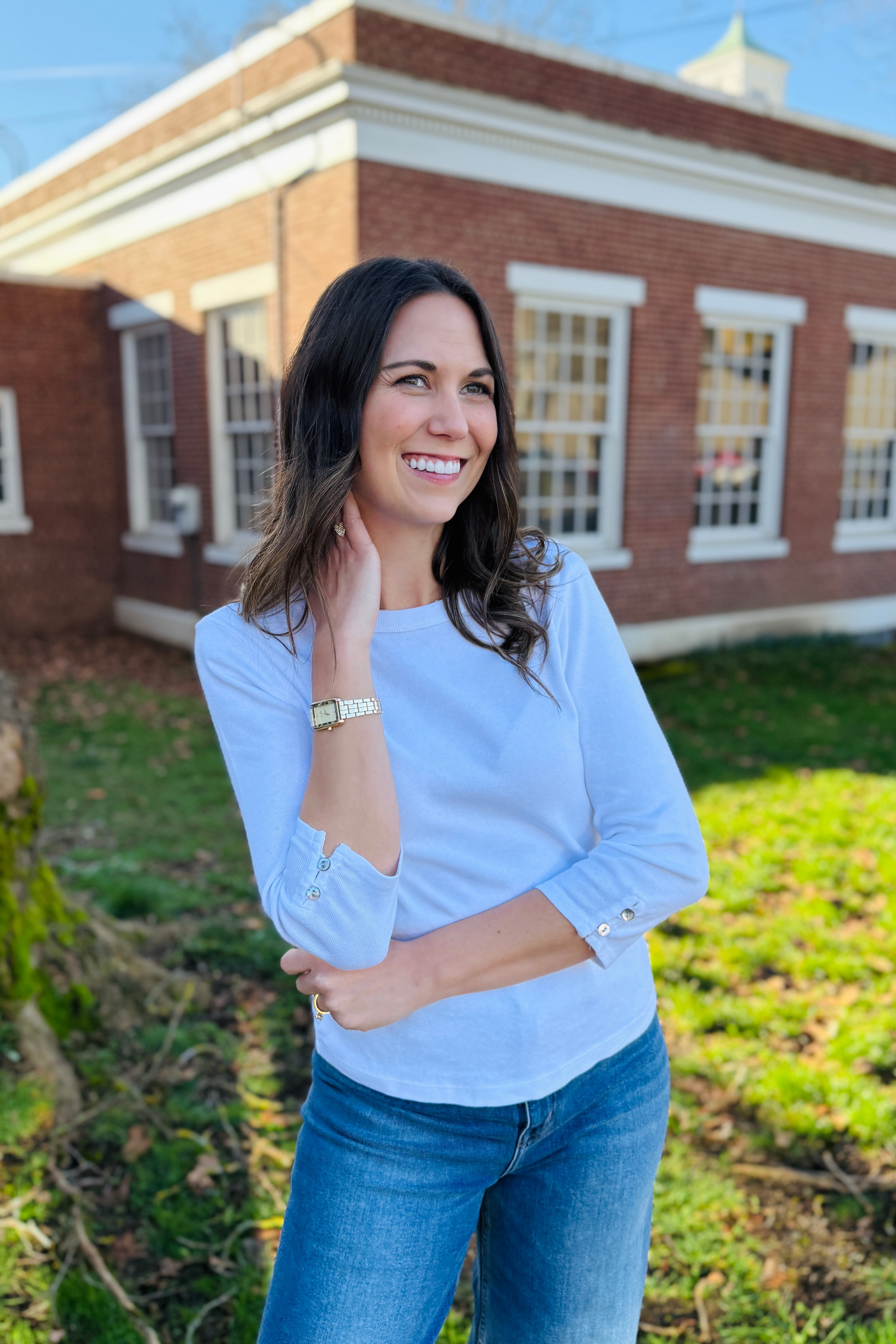 Joyce 3/4 Button Sleeve-White