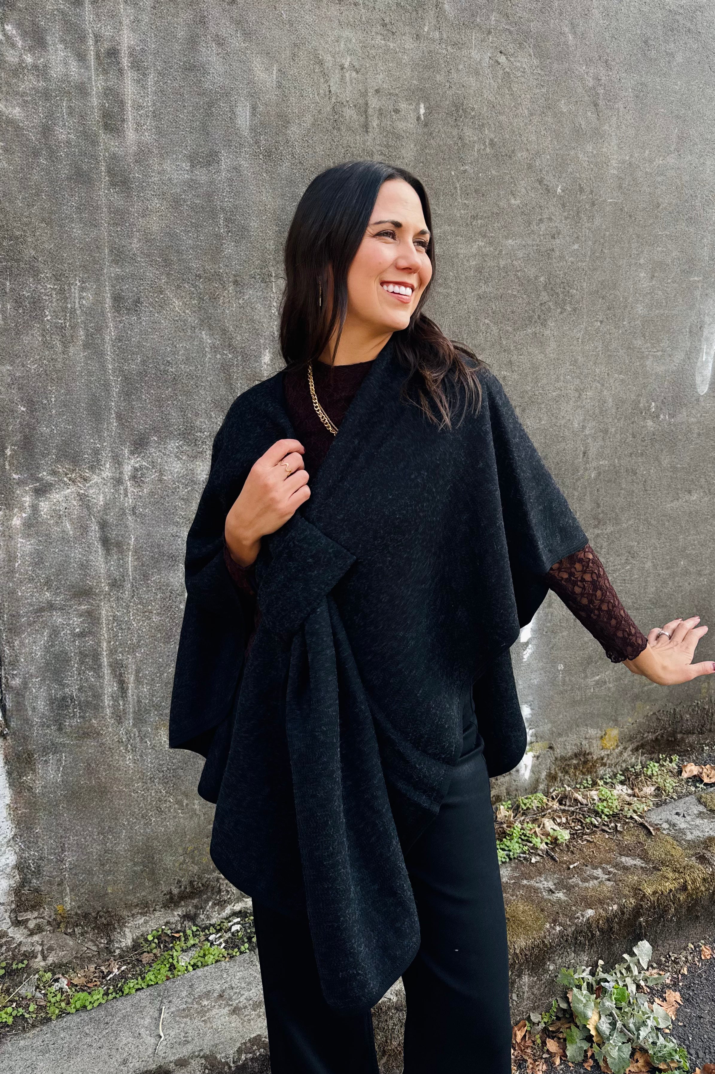 Knit Shawl Wrap - Black