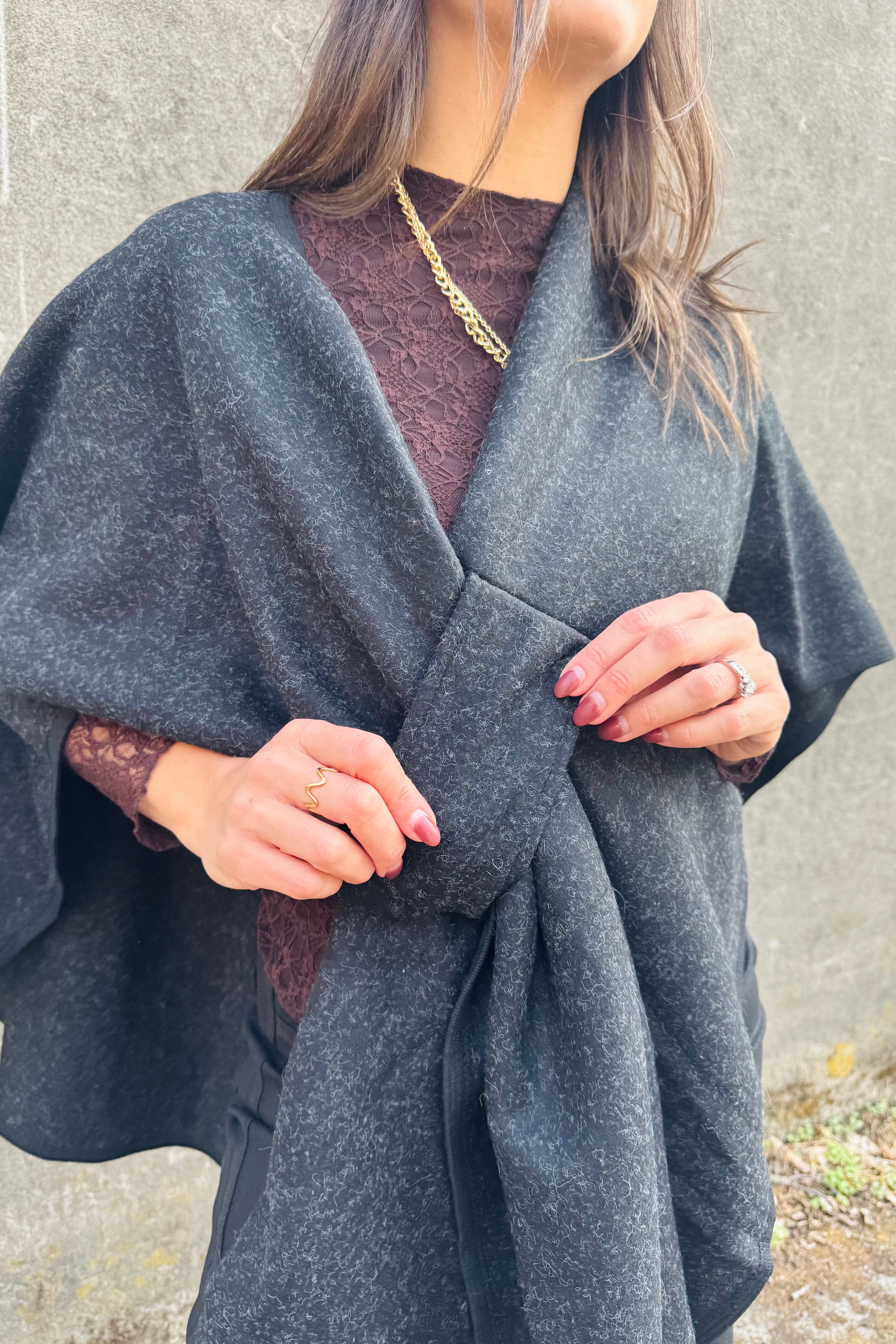 Knit Shawl Wrap - Black