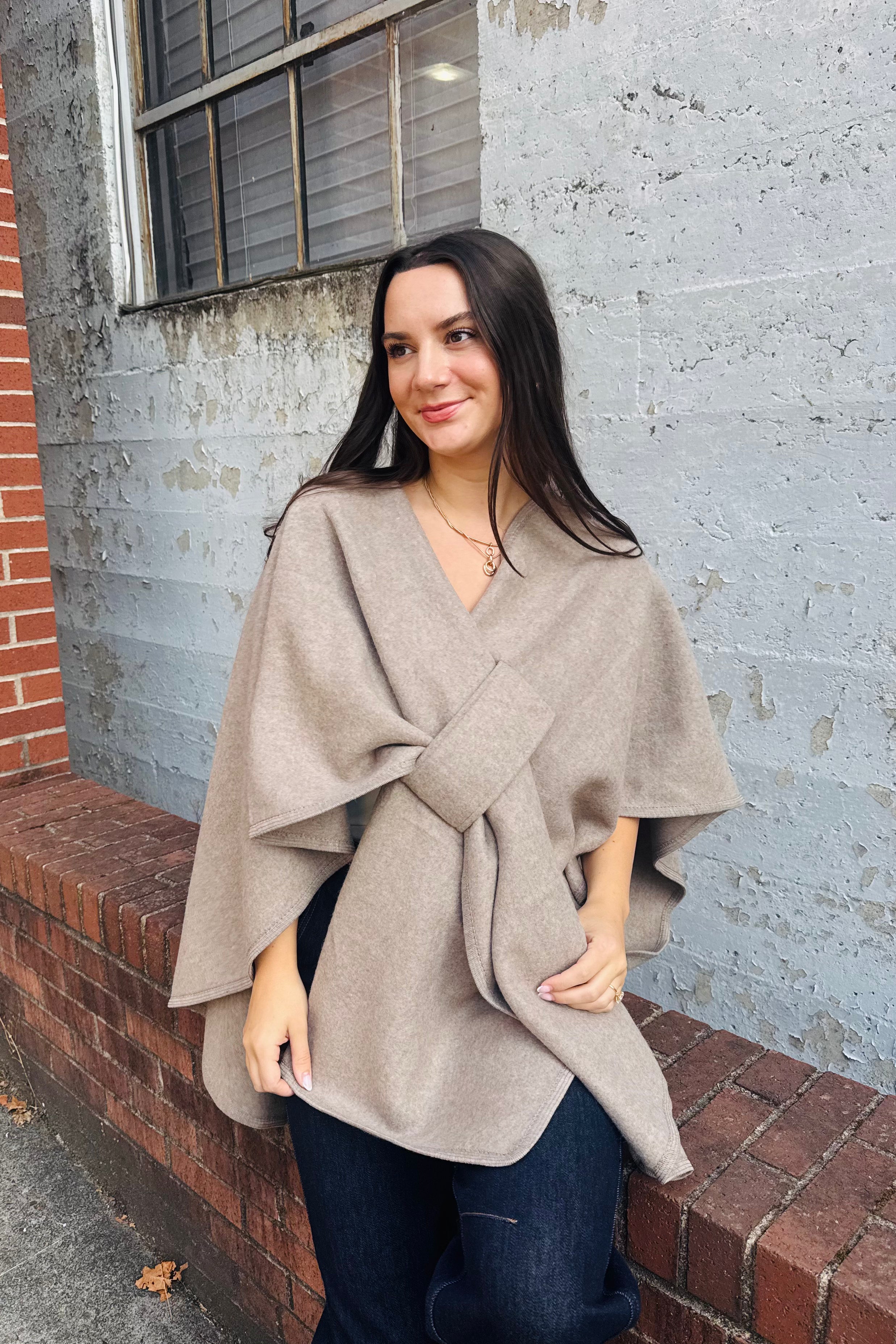 Knit Shawl Wrap - Taupe