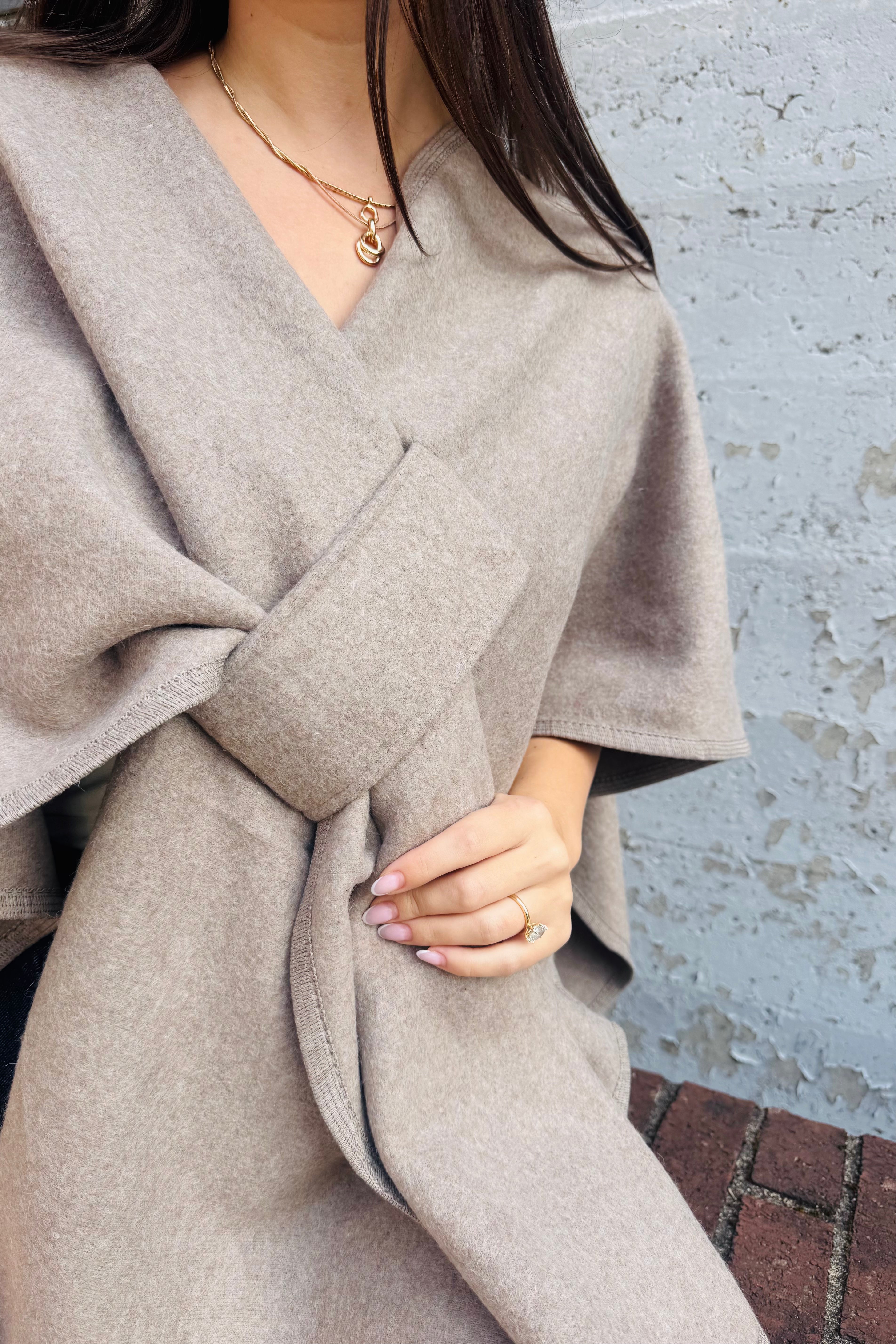 Knit Shawl Wrap - Taupe