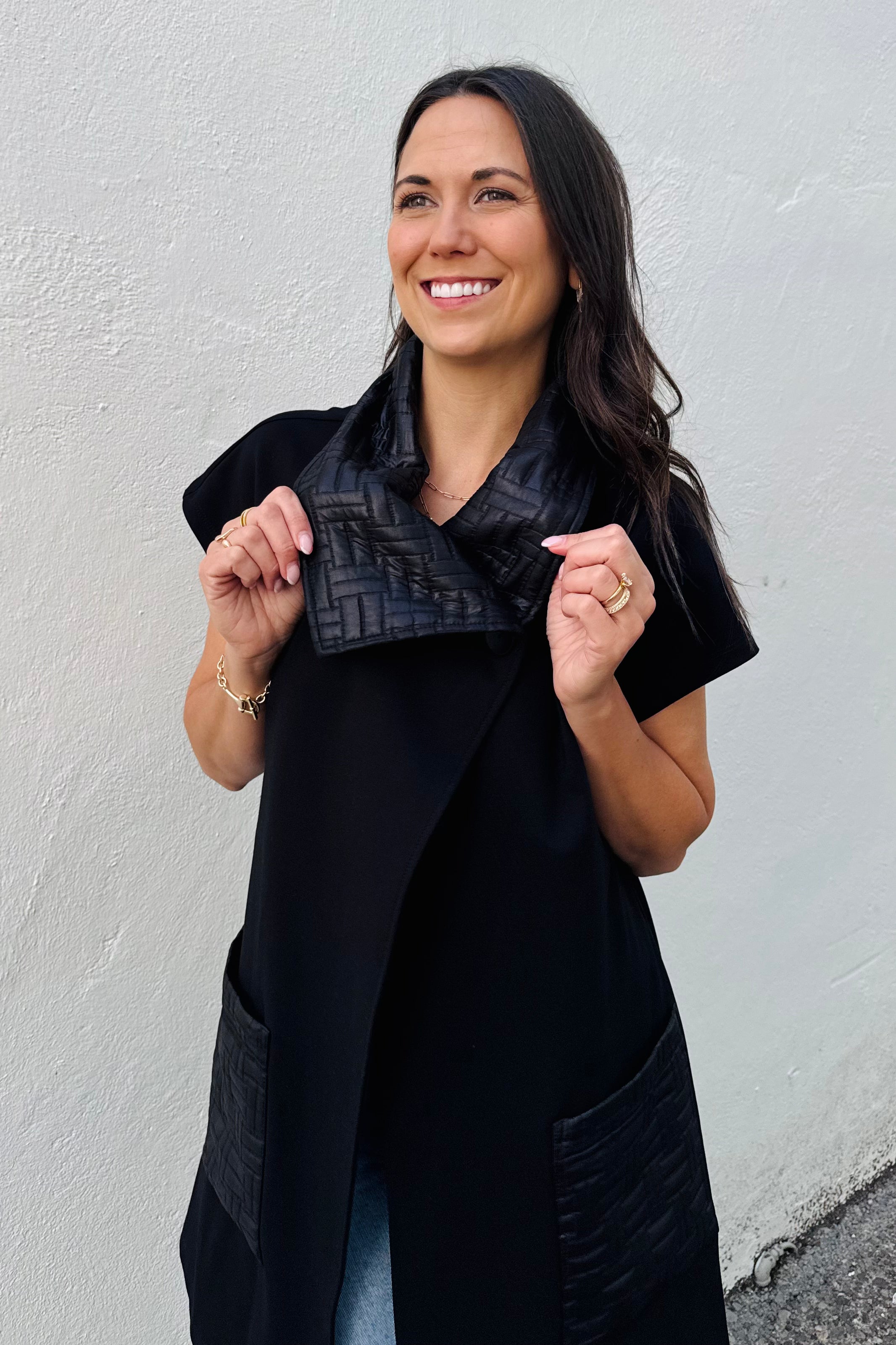 Knit Vest With Quilted Collar