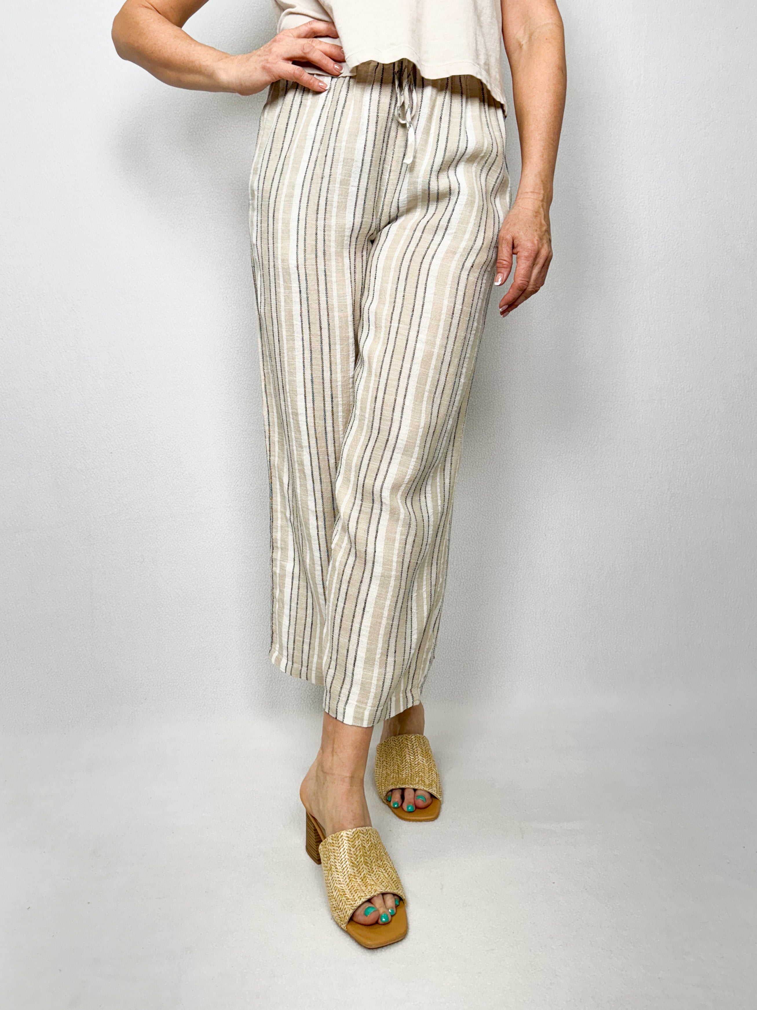 Linen Striped Flowy Pants