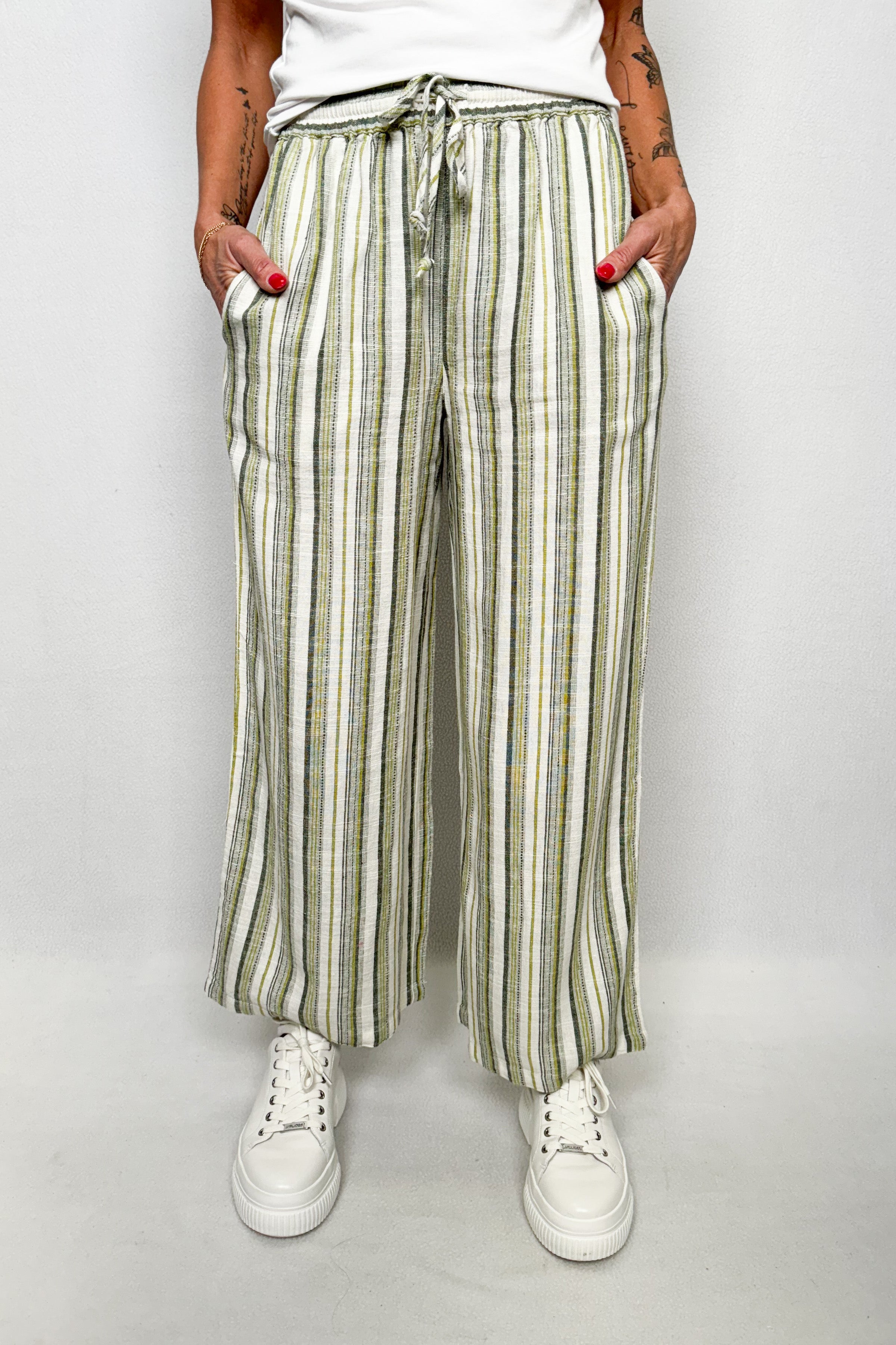 Linen Striped Flowy Pants