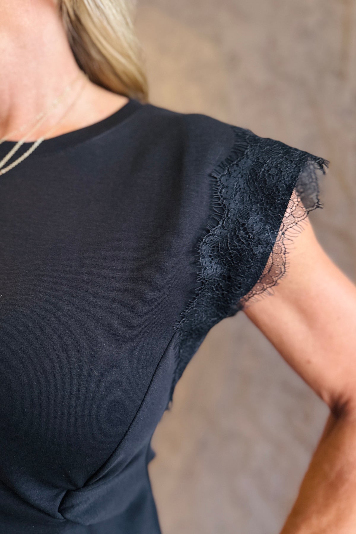 Lace Trimmed Side Tie Top - Black