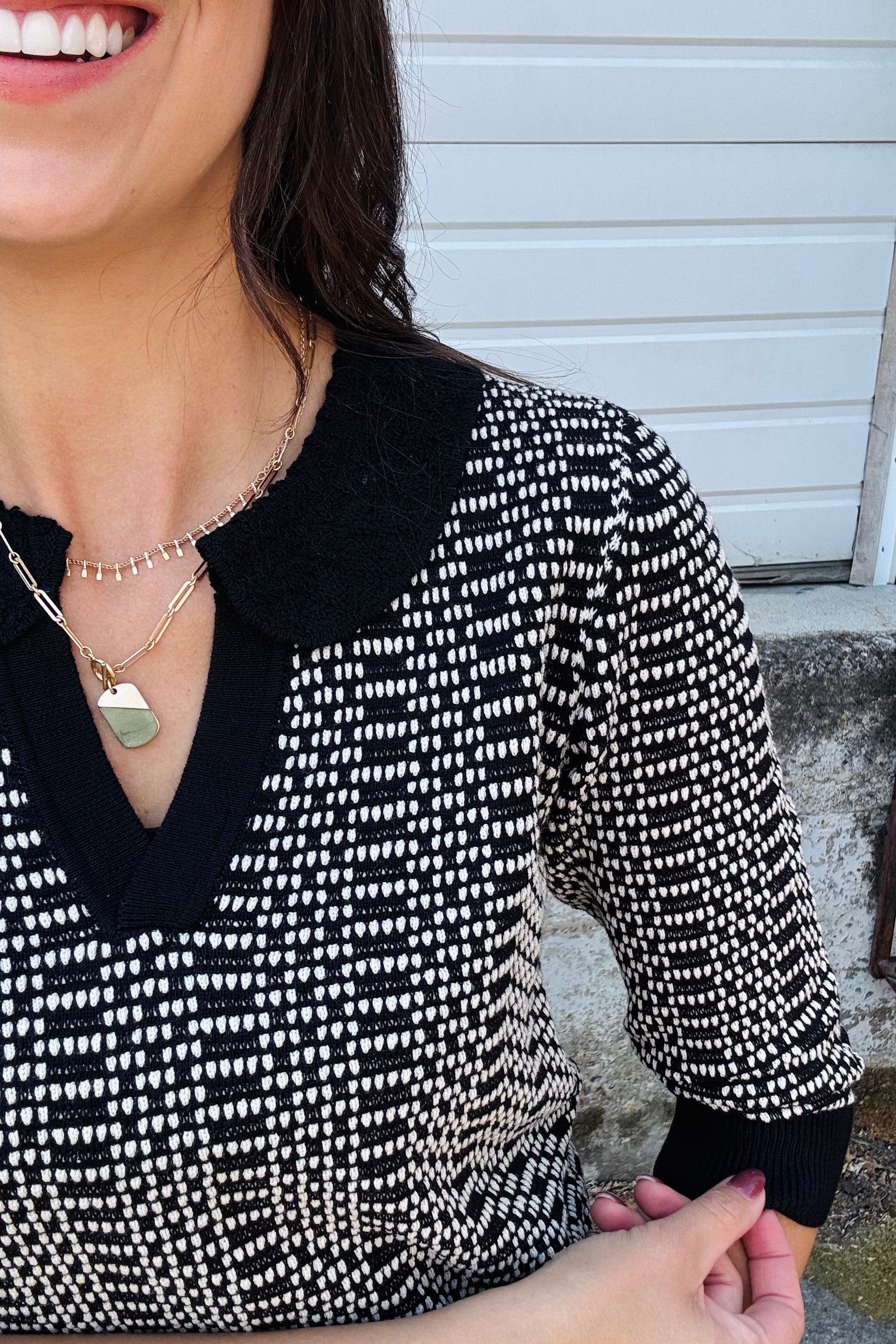 Lace Trim Geo Stitch Sweater | Nic & Zoe - view 2