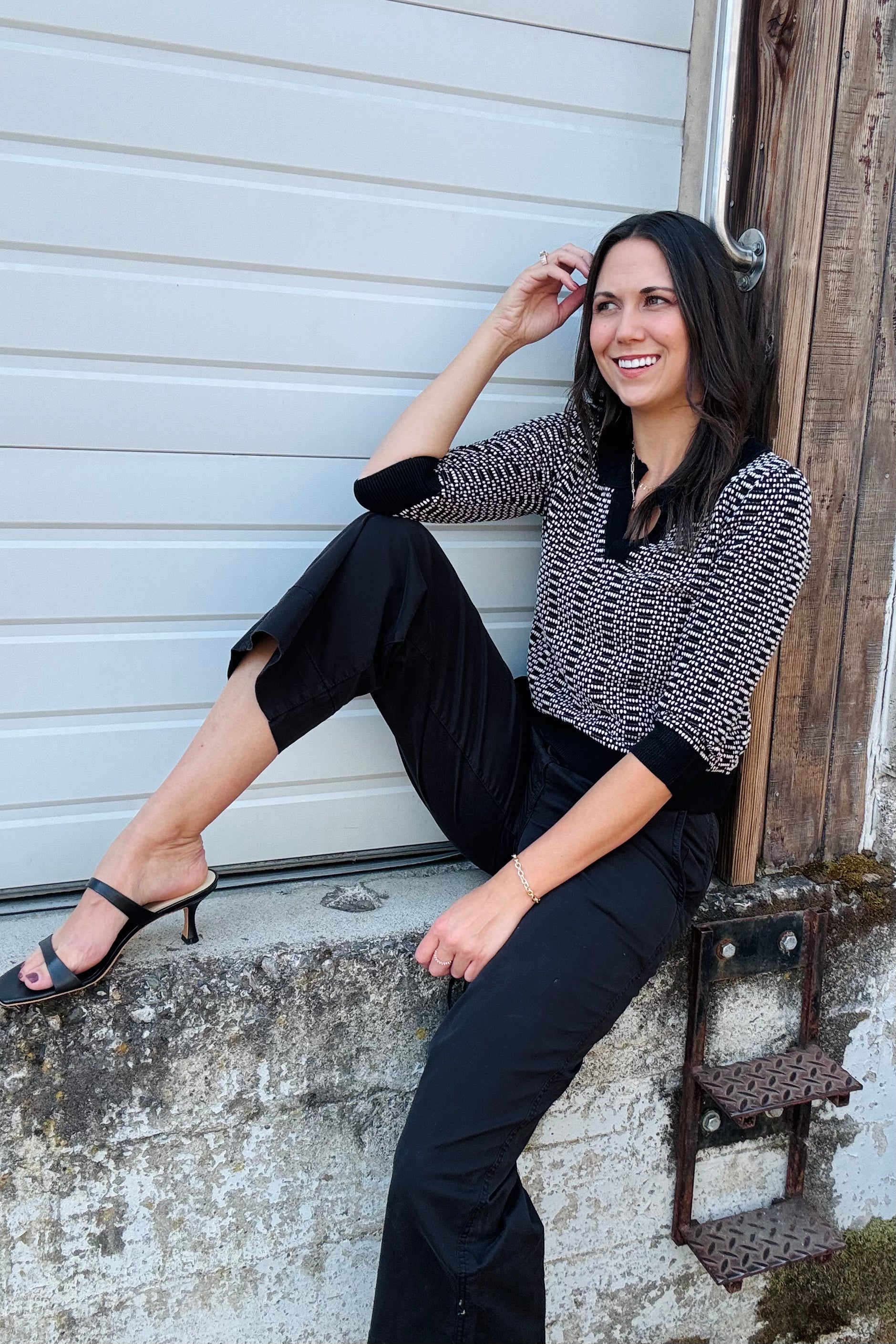 Lace Trim Geo Stitch Sweater | Nic & Zoe