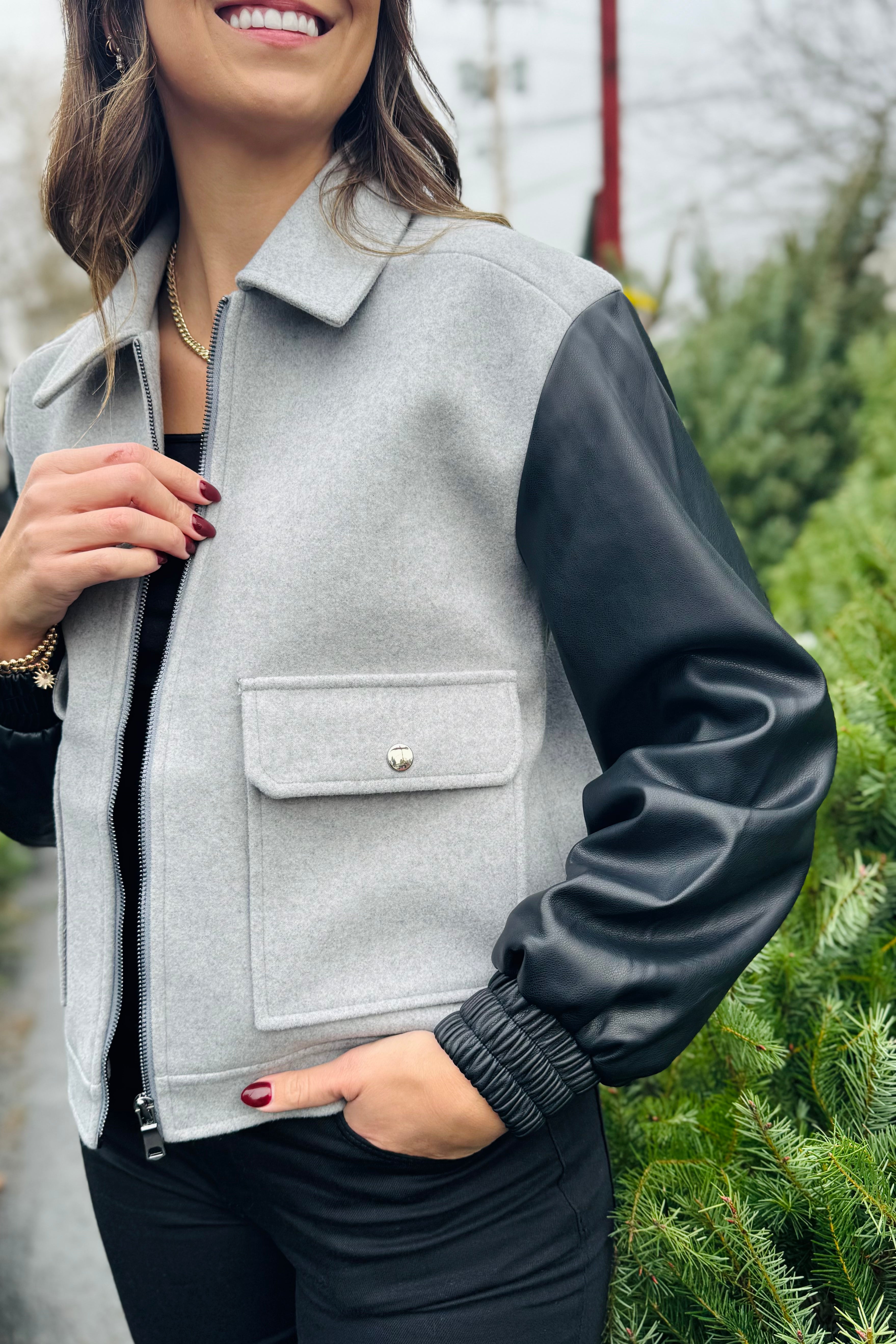 Leather Sleeve Jacket