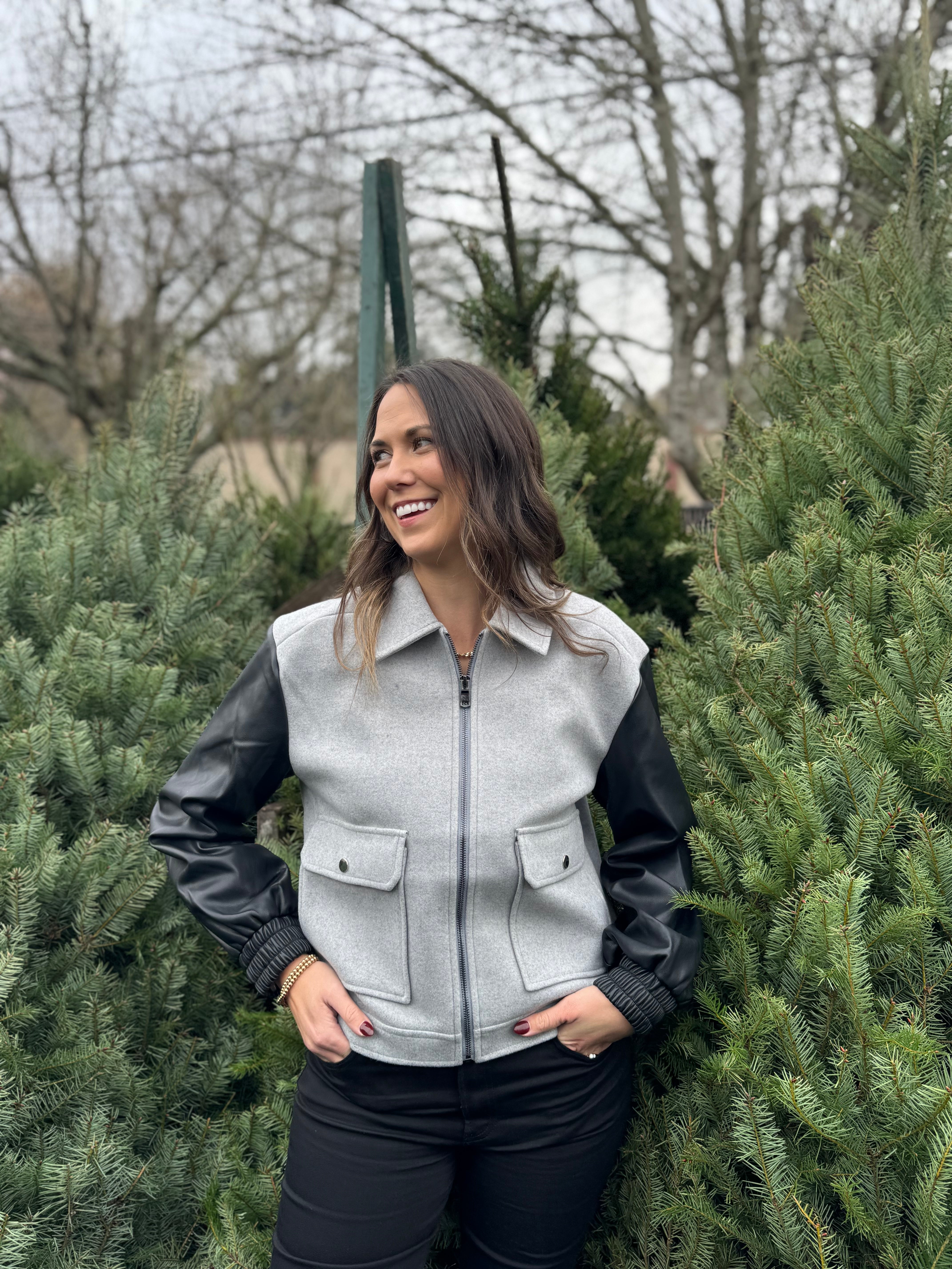 Leather Sleeve Jacket