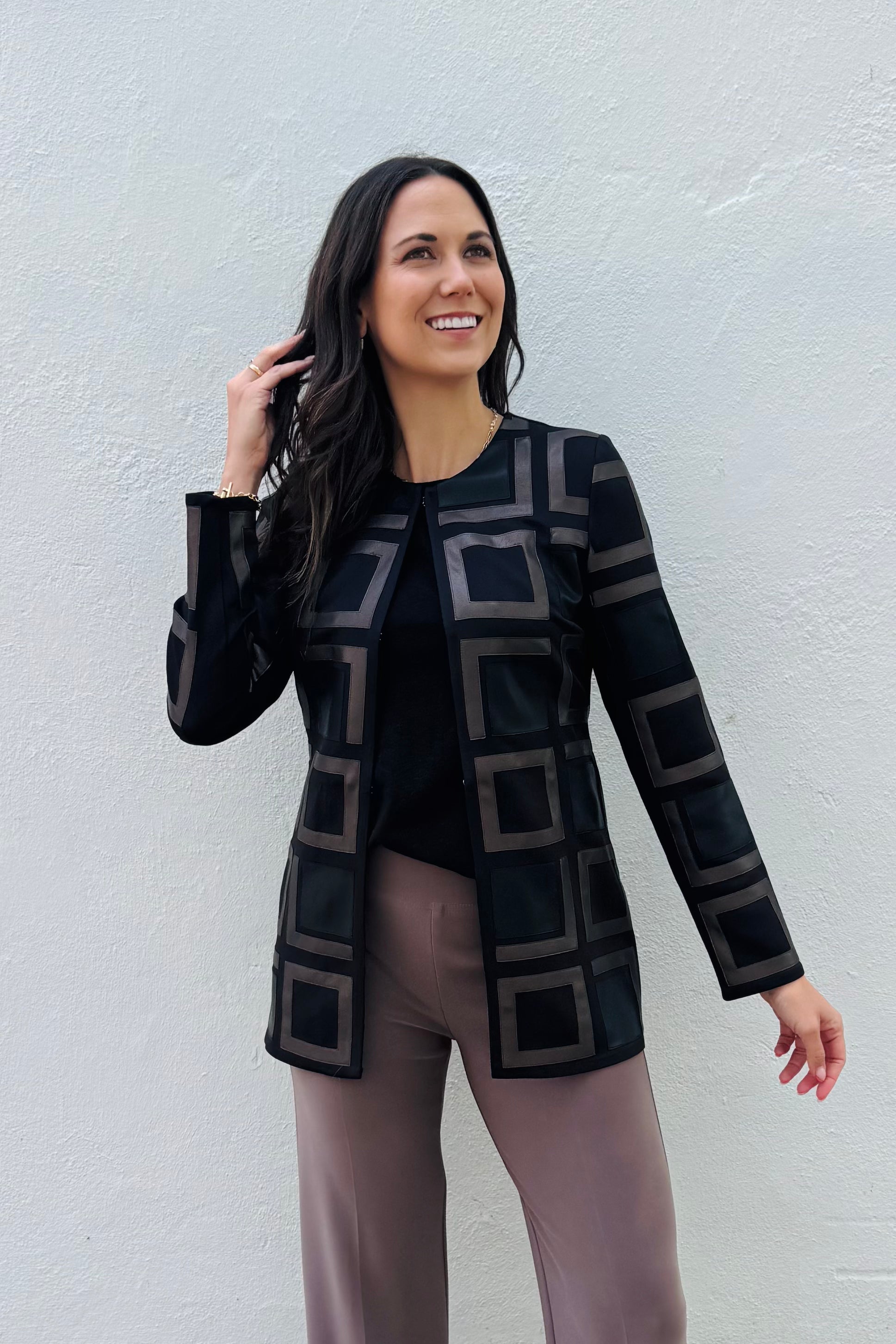 Leatherette Collarless Jacket